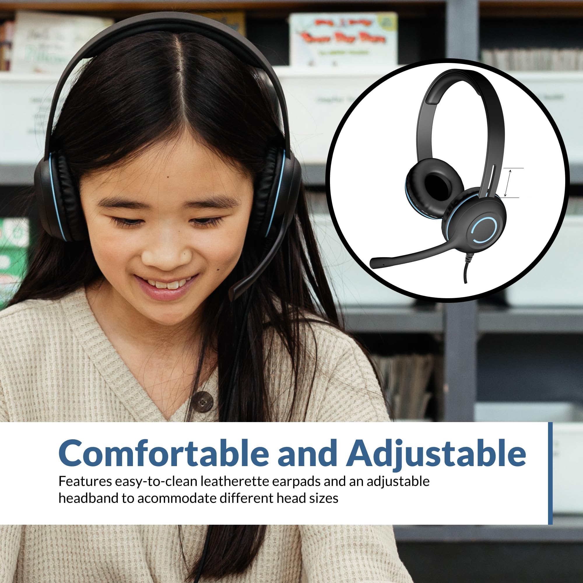 Cyber Acoustics AC-5002 Stereo Wired Headset with Microphone for PC – 3.5mm Computer Headset with Noise Cancelling Mic, Durable Headphones with Mic for Classroom, School, and Home Use