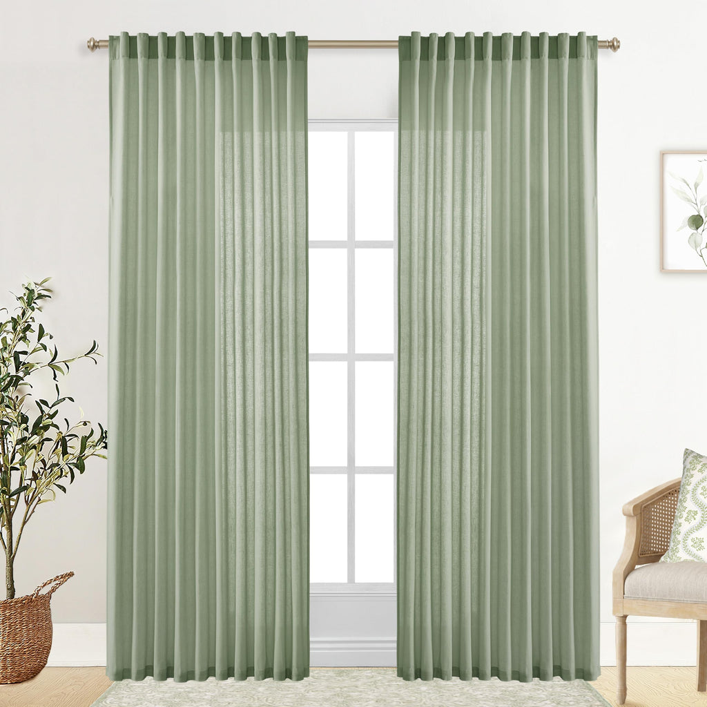 XTMYI 54 Inch Length Sheer Curtains 2 Panels Set for Bathroom,Linen Cotton Semi Privacy Boho Short Curtains for Kitchen Window Bedroom Living Room,40x54 in Long,Cream Ivory Off White