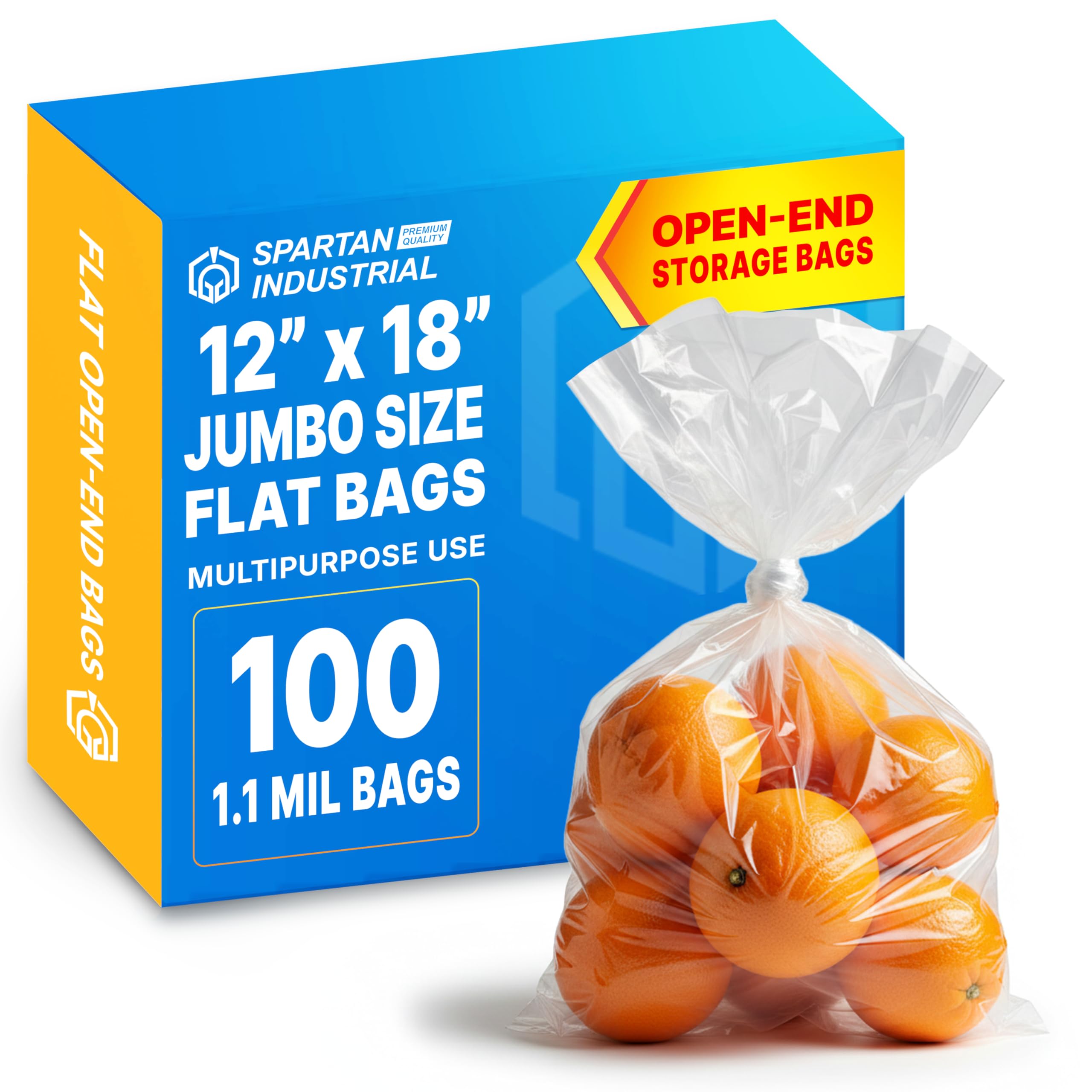 10" X 13" Open-End Flat Clear Poly Bags (100 Count) - 1.1 Mil Clear Plastic Bags for Packaging and Storage - No Adhesive Strip - Spartan Industrial