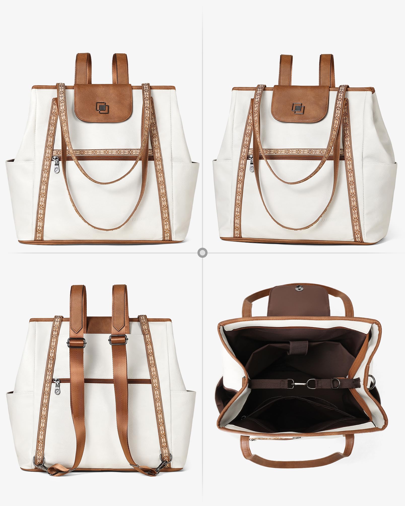 FADEON Large Laptop Tote Bag for Women Designer Leather Laptop Bag Fashion Travel Backpack Purse Shoulder Handbag