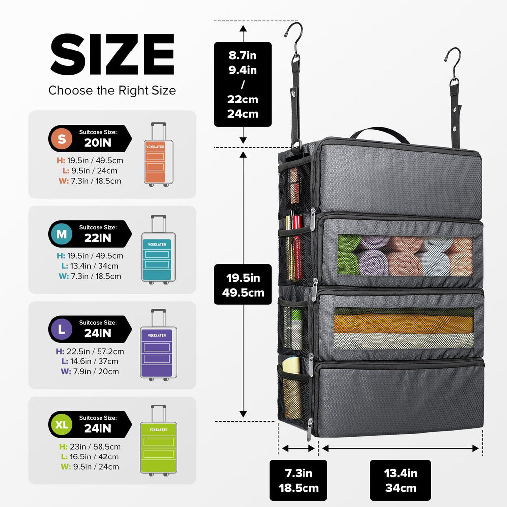Suitcase Organizer, Travel Luggage Organizer Hanging Shelves Packing Cube Closet/Collapsible Portable Travel Organizer for Carry-on