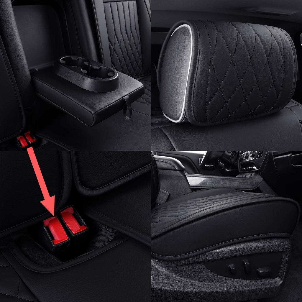 Aierxuan 2Pcs Front Chevy Silverado GMC Sierra Car Seat Covers, Custom Fit 2007-2026 1500 2500 HD 3500 HD Crew, Double, Extended Cab or Pickup Truck, with Waterproof Faux Leather (Black)