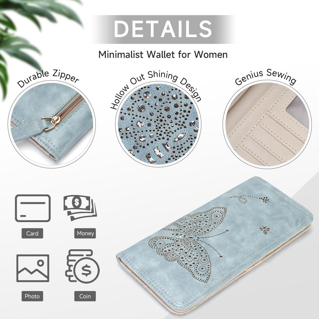KITEVIUN RFID Wallet Women Ultra Slim Thin Womens Wallet Compact Clutch Long Ladies Wallet for Women WHITE