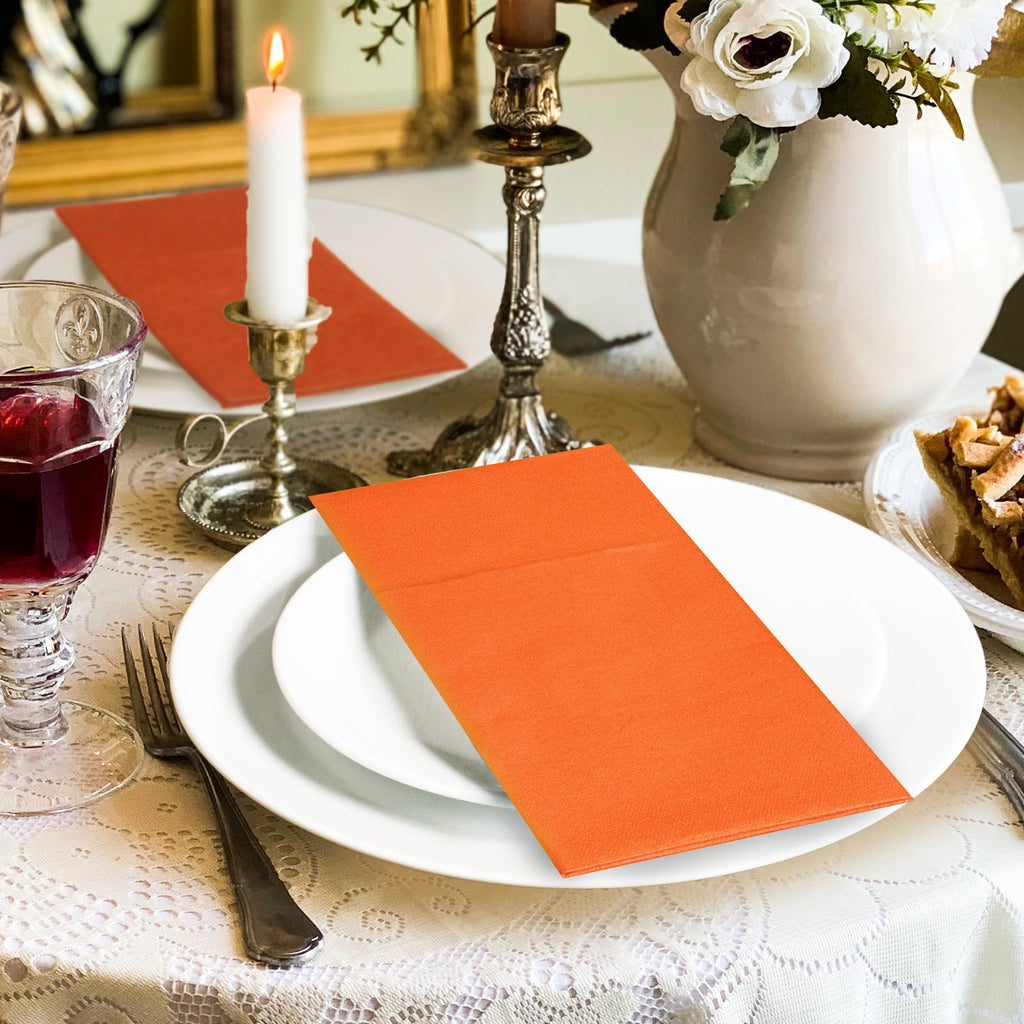 KAMMAK Black Napkins Disposable with Pocket Wedding Decorative Dinner Paper Napkins 100 Pack Linen Feel Prefolded Guest Hand Towels for Party Decoration, Cocktail Reception, Hotel (16.5 x 16.5 inch)