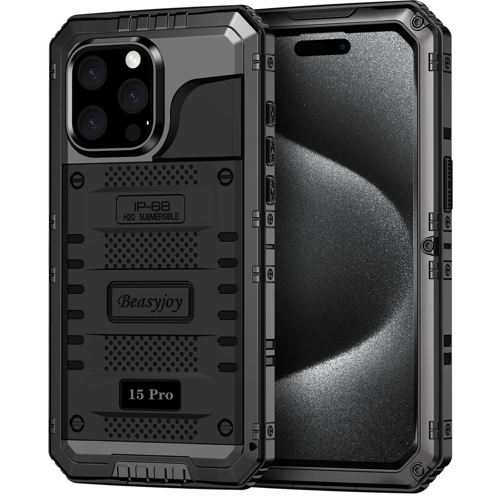 Beasyjoy for iPhone SE 2022/2020/ 8/7 Metal Case, Waterproof Heavy Duty Case with Screen Protector, Full Body Protection Military Grade Shockproof Defender Durable Sturdy Rugged Aluminum Cover, Black