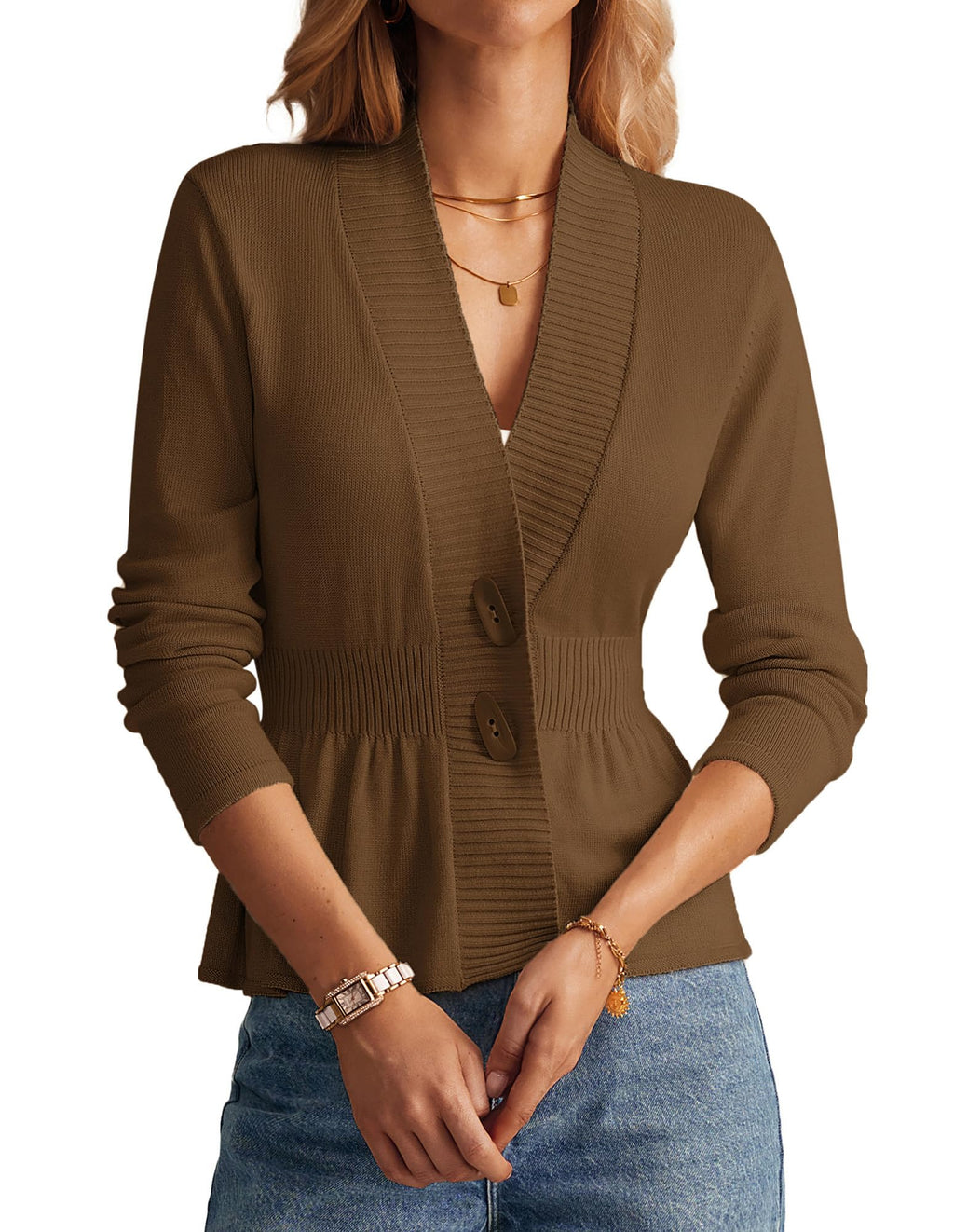 GRACE KARIN Women Cardigan Sweaters 2025 Fall,Long Sleeve Cropped Sweater Coat Trendy,Button Front Peplum Tops Lightweight