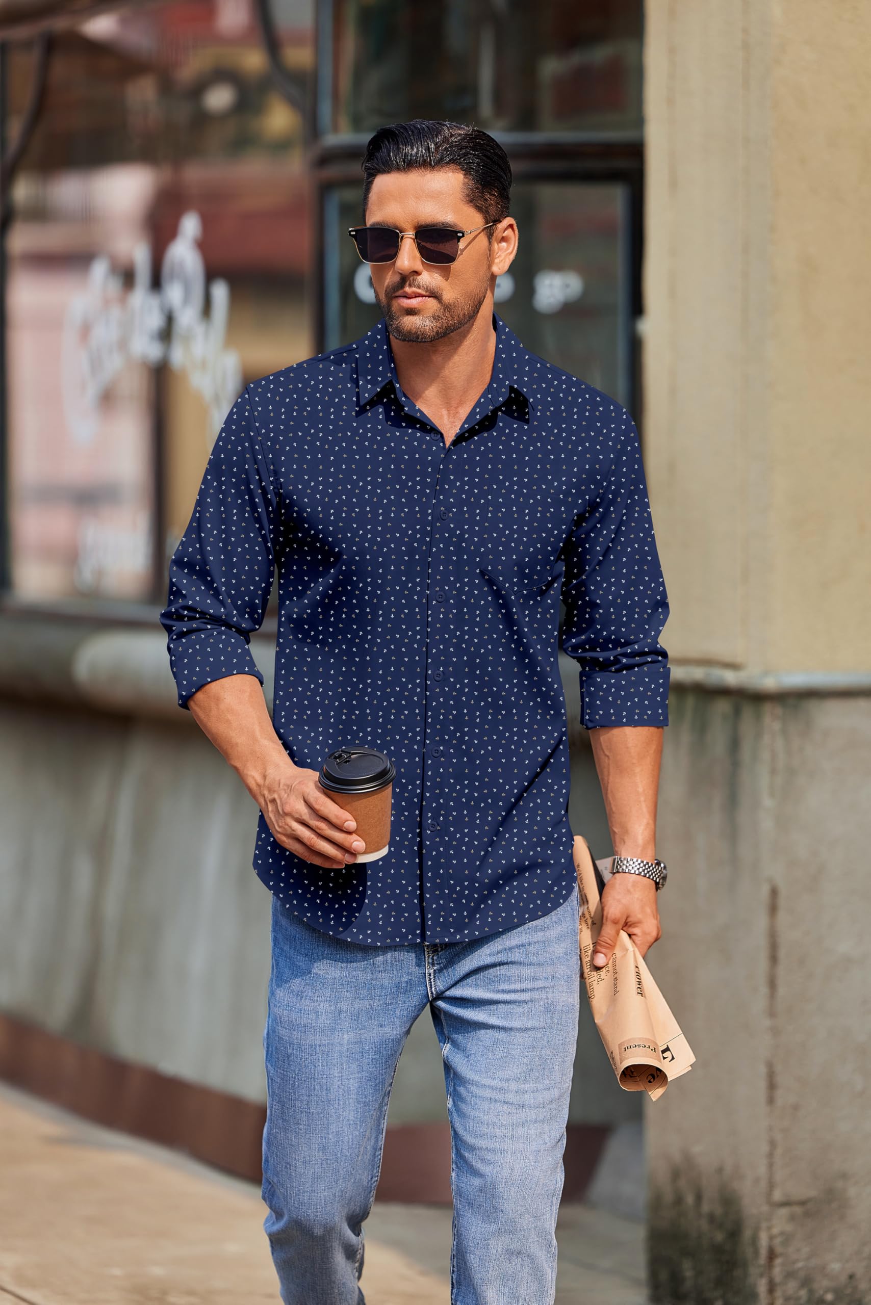 COOFANDY Mens Long Sleeve Button Down Shirts Casual Untucked Shirts for Men Dress Shirts Beach Wedding Shirts