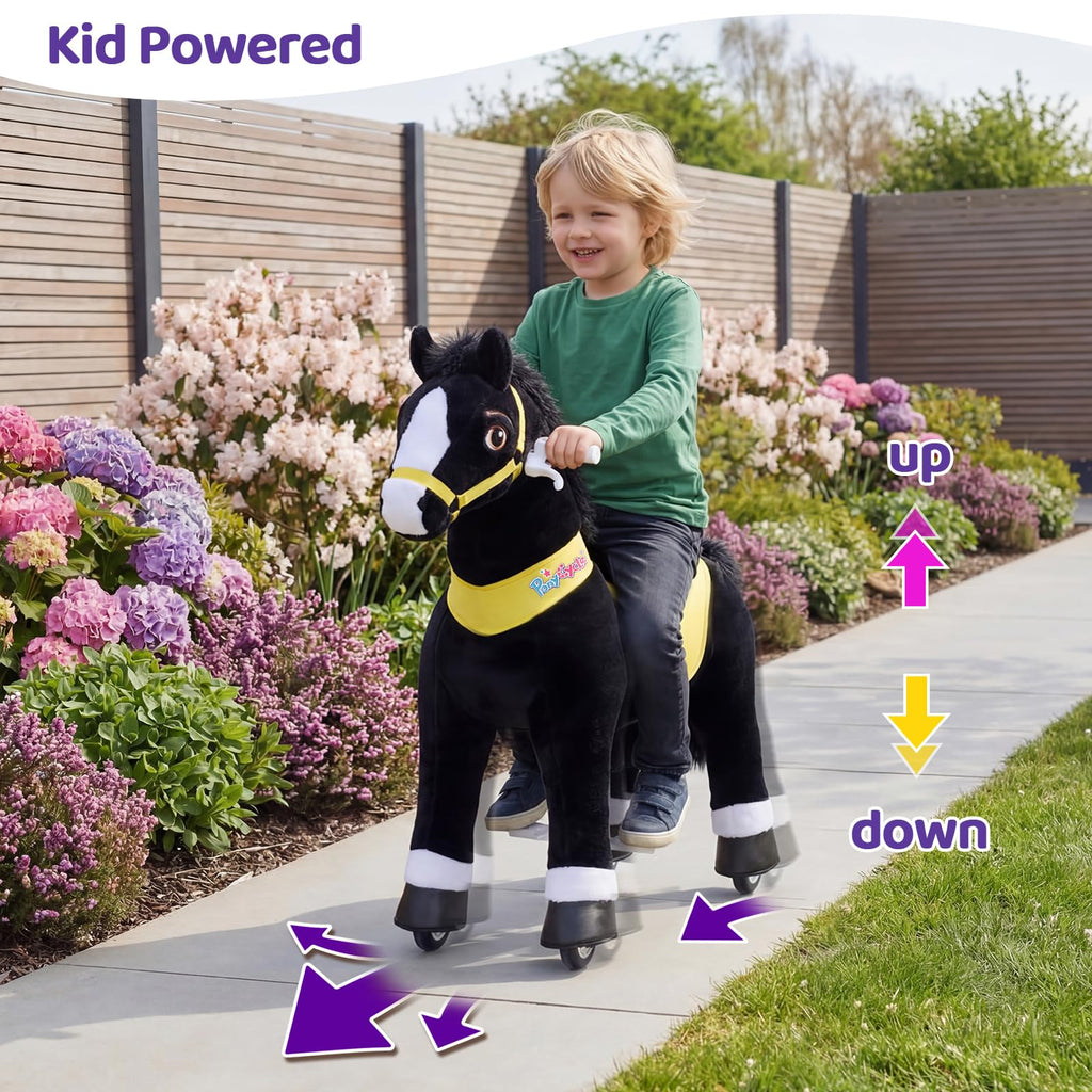 PonyCycle Ride on Toys Riding Black Horse Toys No Battery Required (with Brake/ 30" Height/Size 3) Pony Rider Walking Animals Rocking Horse Ride on Horse for Kids Riding Toys E338