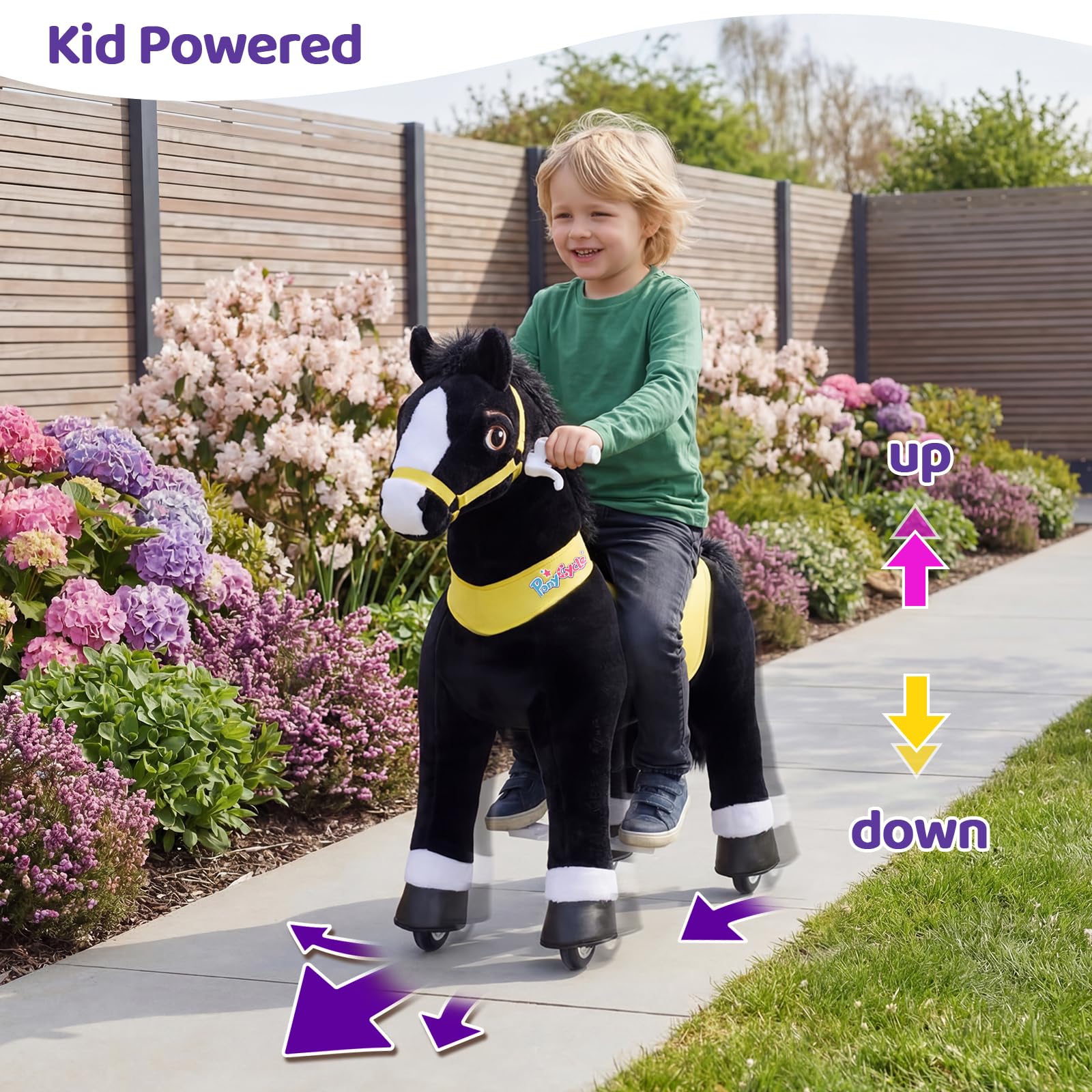 PonyCycle Ride on Toys Riding Black Horse Toys No Battery Required (with Brake/ 30" Height/Size 3) Pony Rider Walking Animals Rocking Horse Ride on Horse for Kids Riding Toys E338