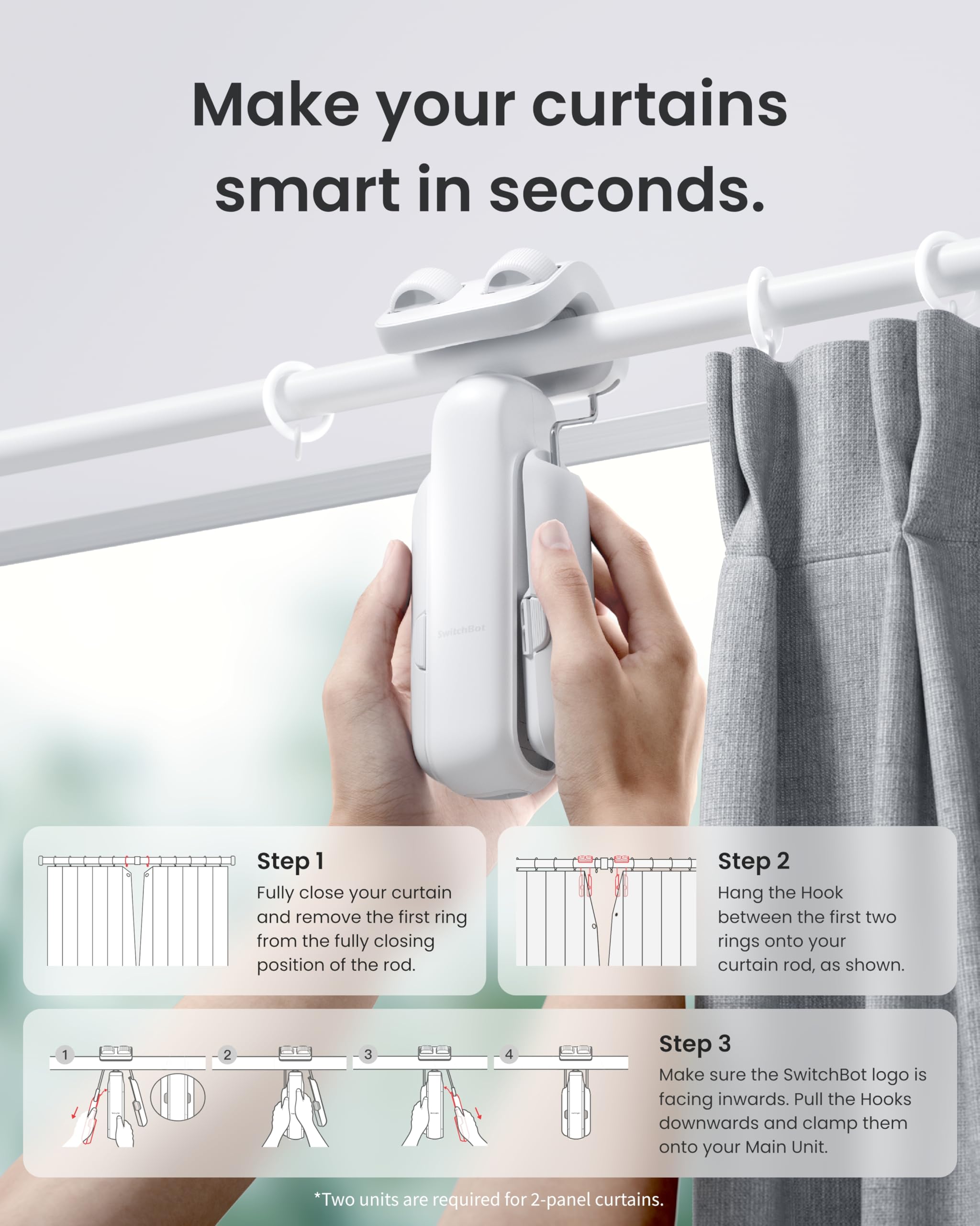 SwitchBot Smart Automatic Curtain Opener 2 Packs with Hub3 - Bluetooth Remote Control with App/Timer, High-Performance Motor, Unlimited Power, Add Hub to Compatible with Alexa, Google Home, HomeKit