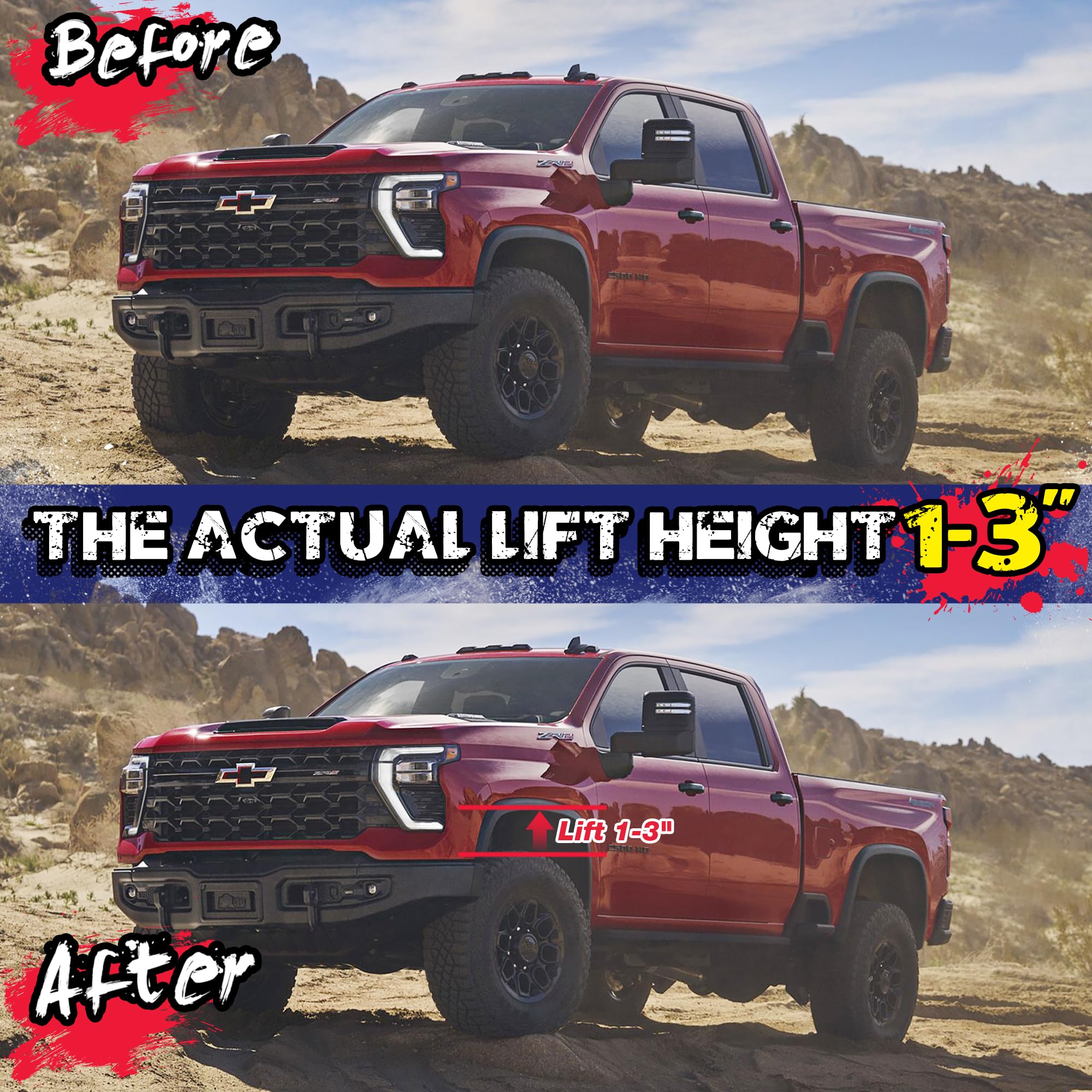 KSP 1-3" Torsion Bar Key For Silverado Sierra 1500, Adjustable Forged Torsion Lift Kits Fit K1500 K2500 K3500 Tahoe Yukon Suburban,Steel Suspension Level Kit Compatible With Chevy GMC 6 Lug Truck SUV