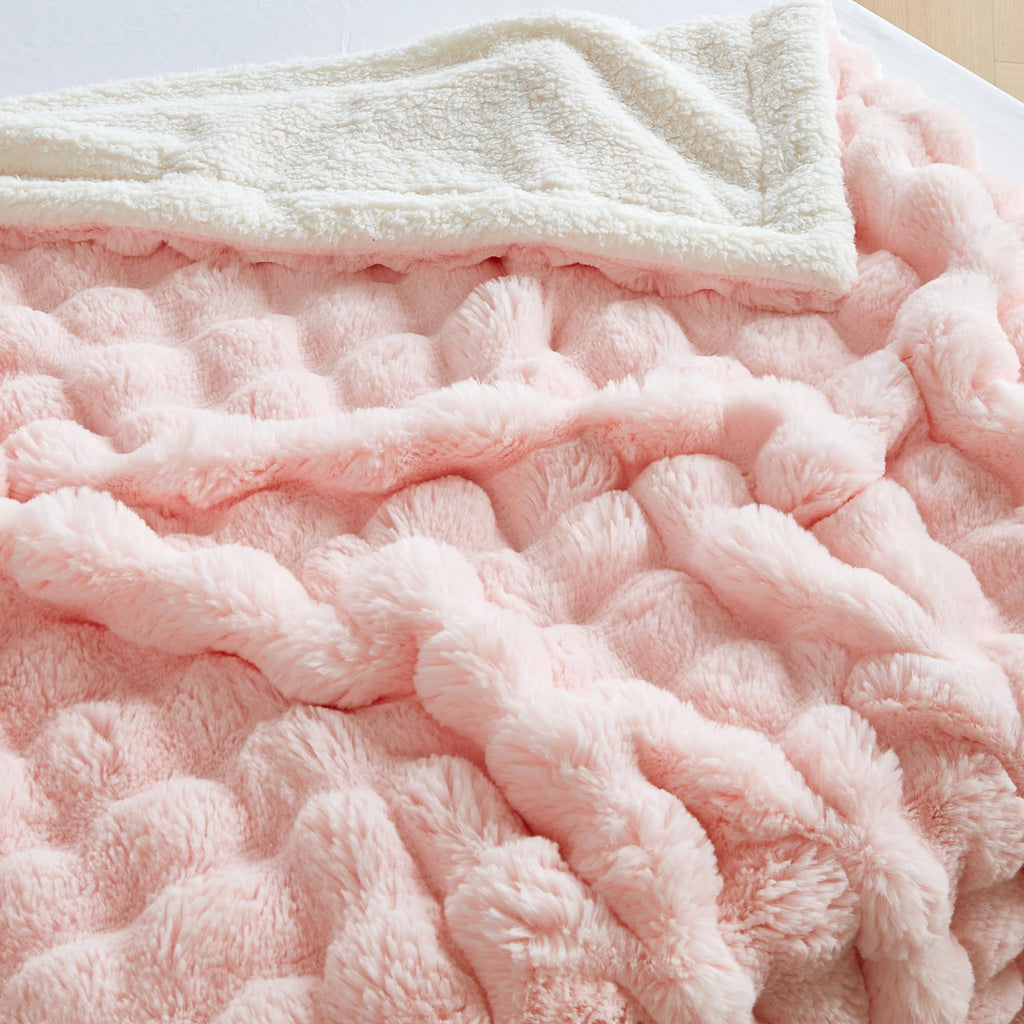 50x60 Inches Ultra-Soft Fuzzy Faux Fur Plush Throw Blanket - Thick, Warm Sherpa for Couch, Sofa, Bedroom, Camping - Decorative Blanket for Cozy Warmth, Bubble Grey