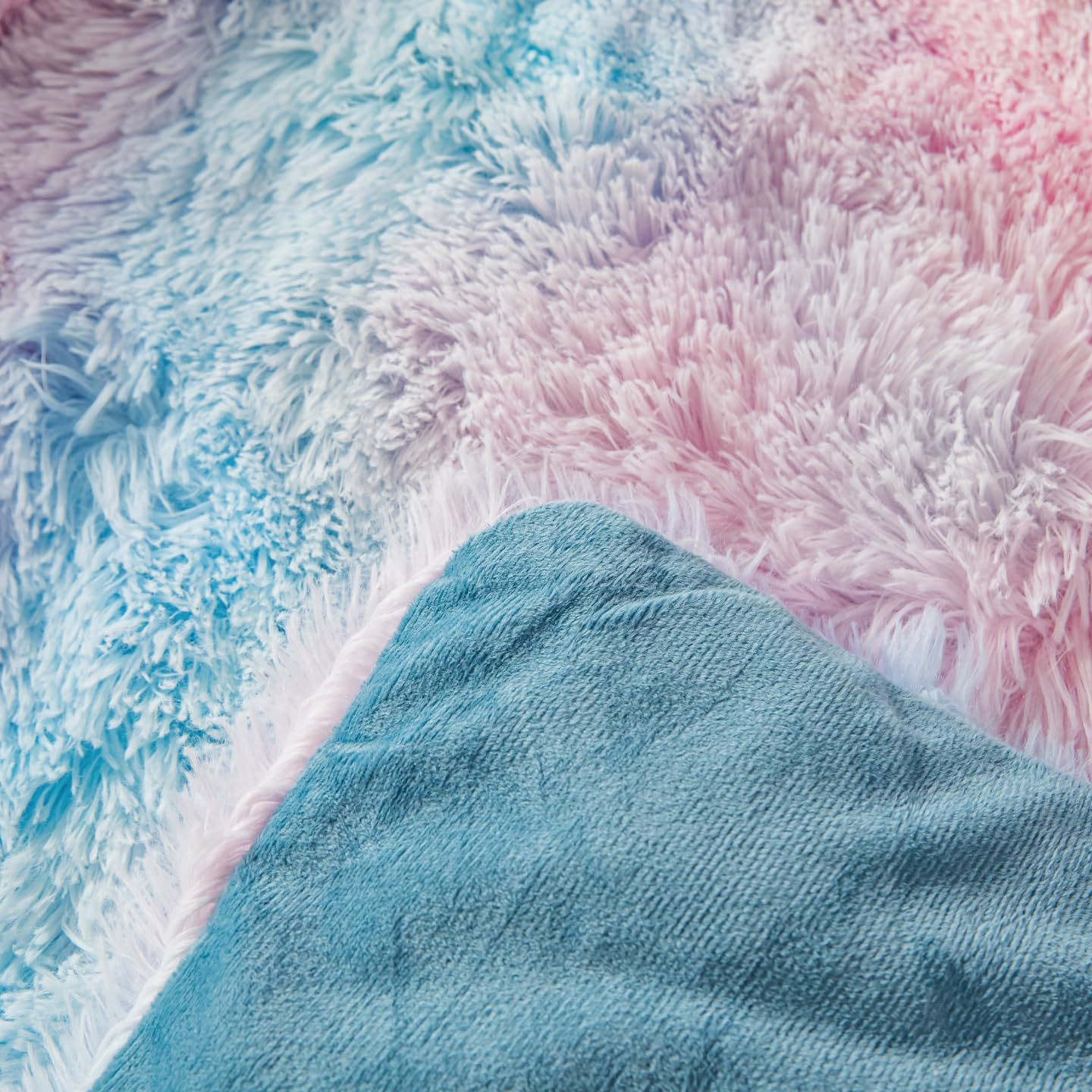 Faux Fur Kids Girls Purple Rainbow Comforter Sets Twin/Full - 3PC Bed Set Warm Comfortable Soft Plush Flannel Velvet Fluffy Fuzzy Bedding（Comforter x 1 Pillowcases x 2）