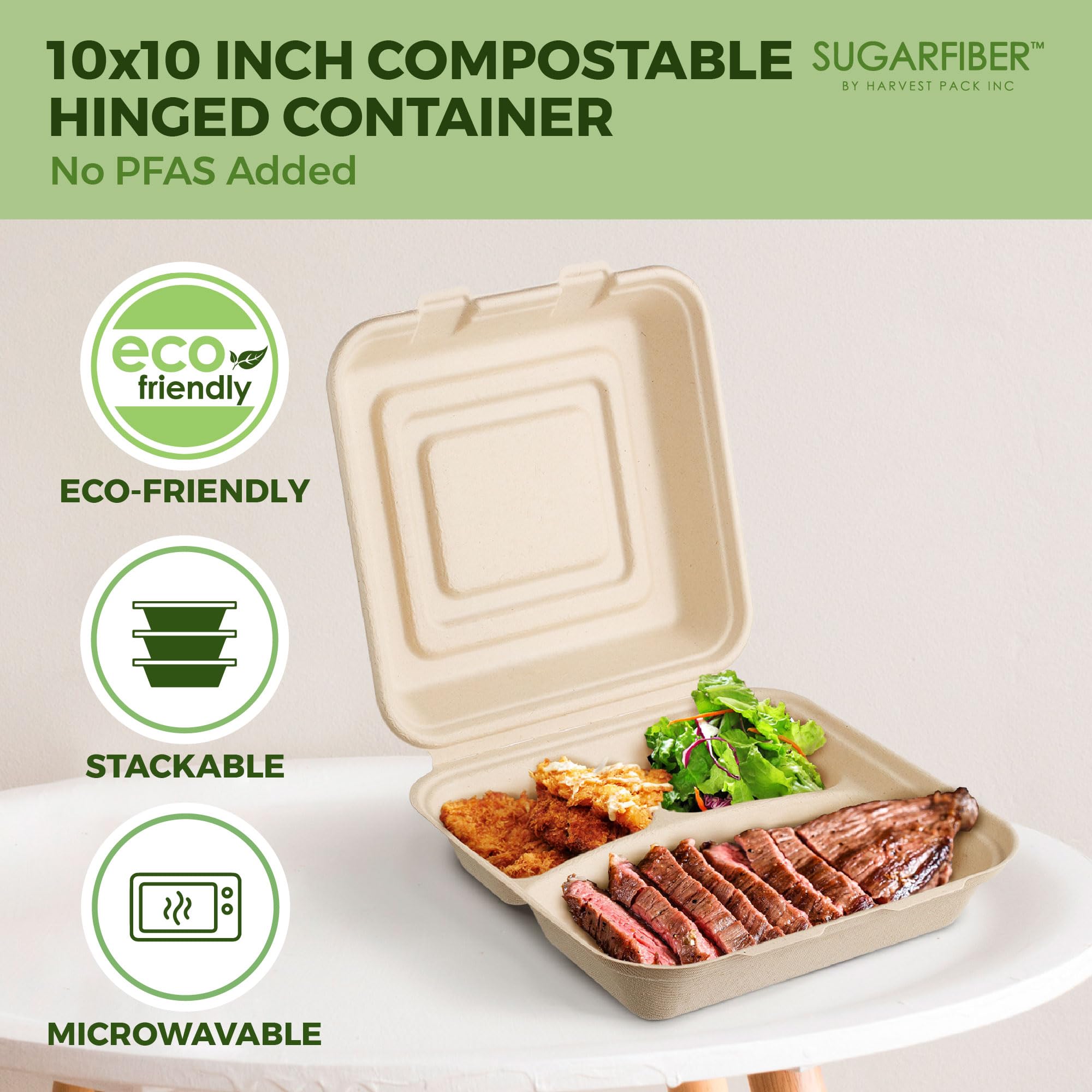 [50 COUNT]Harvest Pack 6 X 6" Compostable Clamshell Take Out Food Containers, PFAS FREE Square To go Containers with Lids, Heavy-Duty Disposable Bagasse Bento Cake Box, Eco-Friendly Sugarcane Fibers