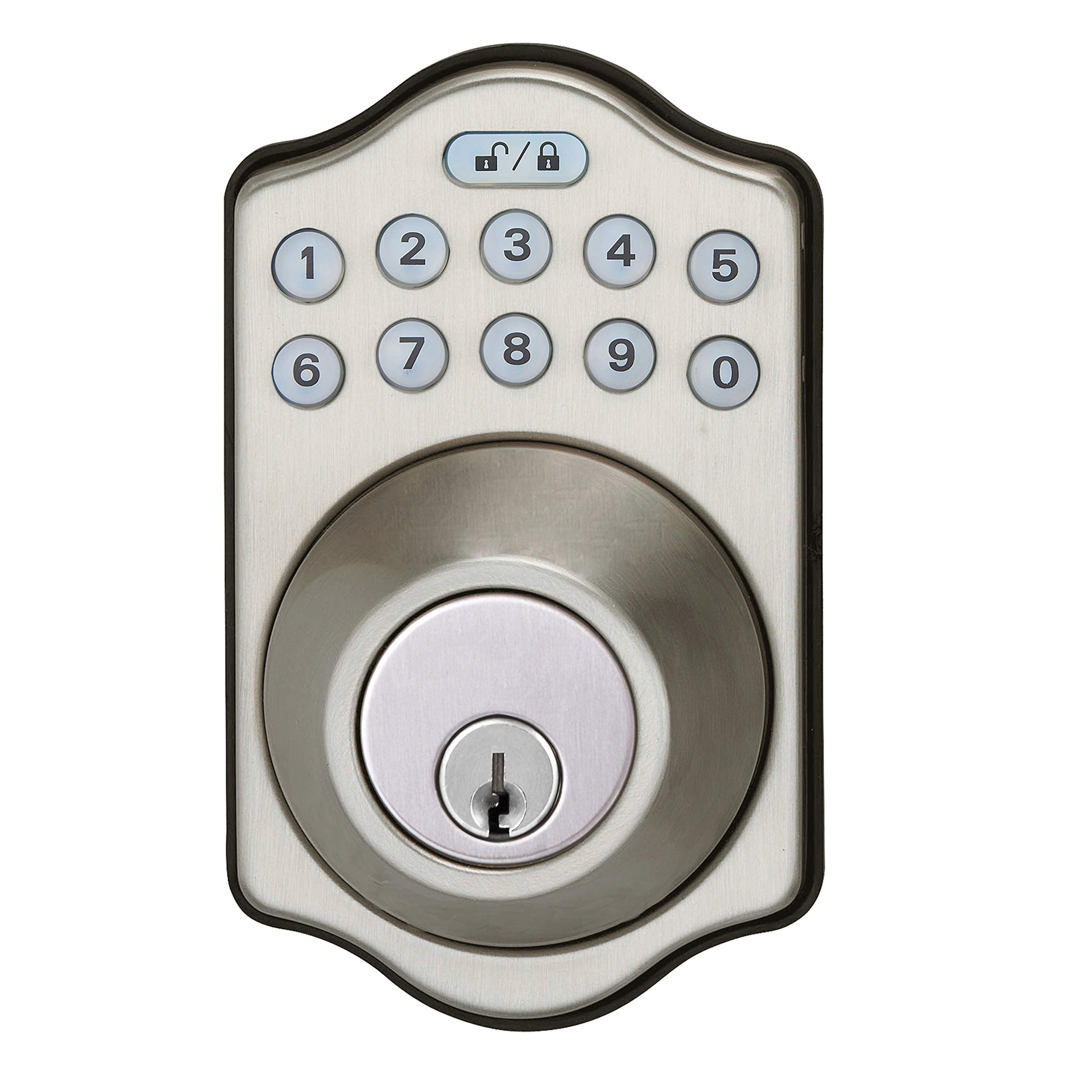Amazon Basics Electronic Keypad Deadbolt Door Lock with Auto Lock, Touch-Control Keyless Entry, Customizable User Codes, Traditional Design, Matte Black, 1-Pack