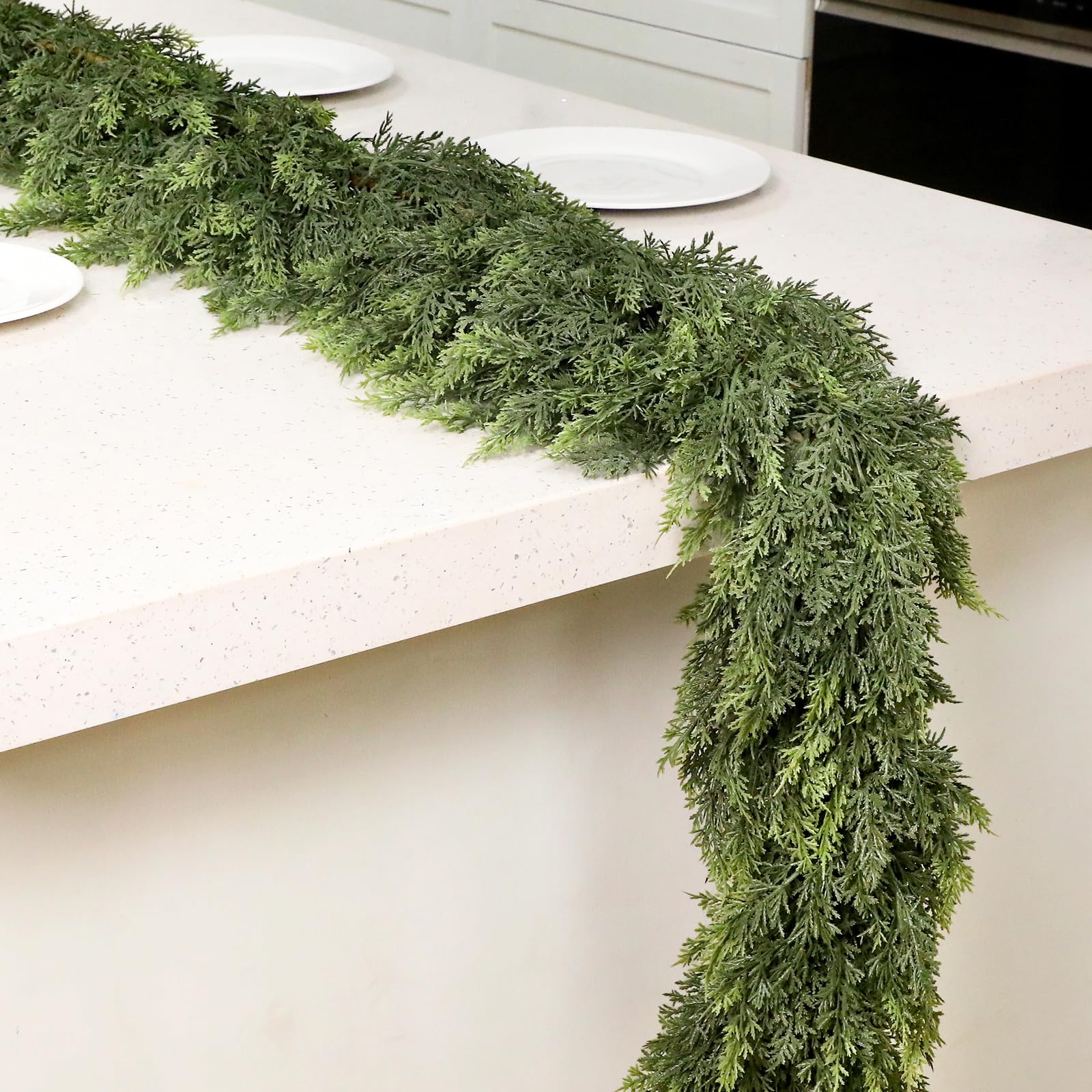 Waydress 1 Pcs 6 Feet Christmas Cedar Garland - Thick & Lush Realistic Artificial Green Faux Cedar Pine Needles Garland for Christmas Winter Home Mantel Fireplace Holiday Party Decor