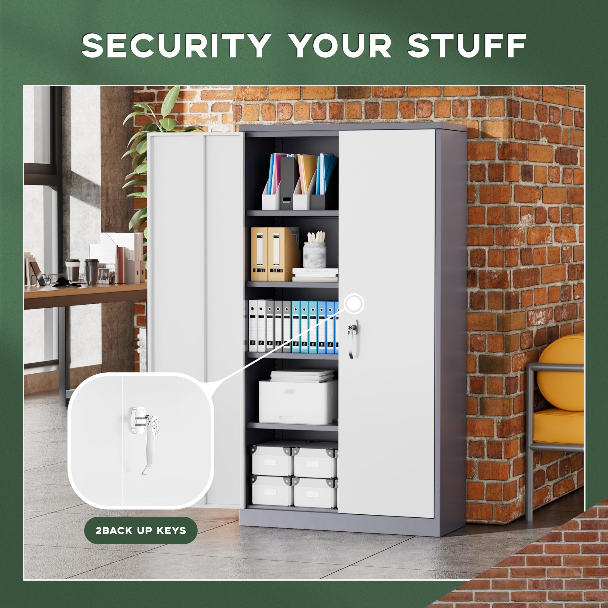 Greenvelly Metal Storage Cabinet, 36" Locking Storage Cabinet with Doors and Shelves, Lockable Storage Cabinets for Home Office, Utility Locker Cabinet, Steel Garage Cabinet with 2 Keys, Black
