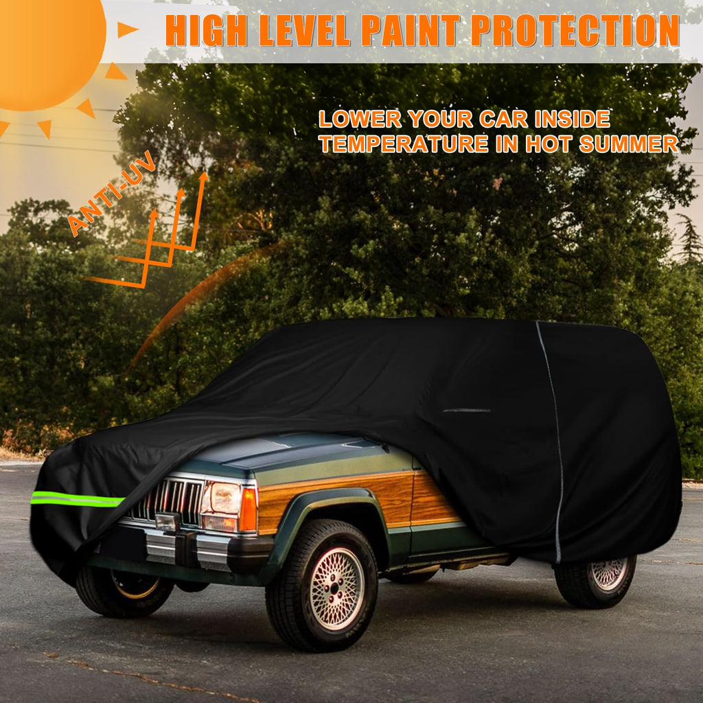 Waterproof Car Cover Replace for 1993-2010 Jeep Grand Cherokee, 6 Layers All Weather Car Cover with Zipper Door & Windproof Bands for Snow Rain Dust Protection