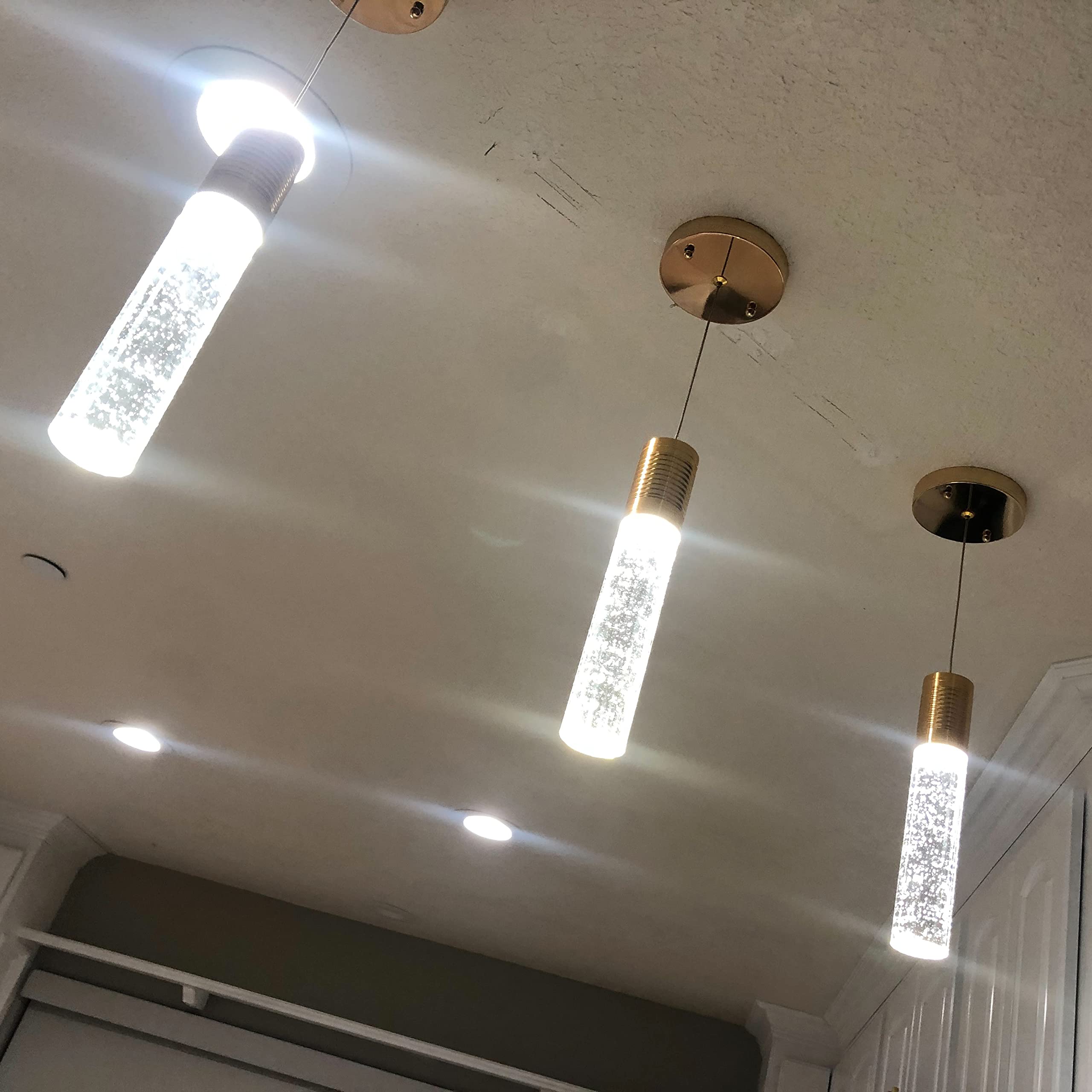 HAIXIANG Modern Kitchen Island Hanging Light Fixtures Crytstal Pendant Lighting for Kitchen Island Chrome Mini Chandelier with 6000K Daylight Bulb