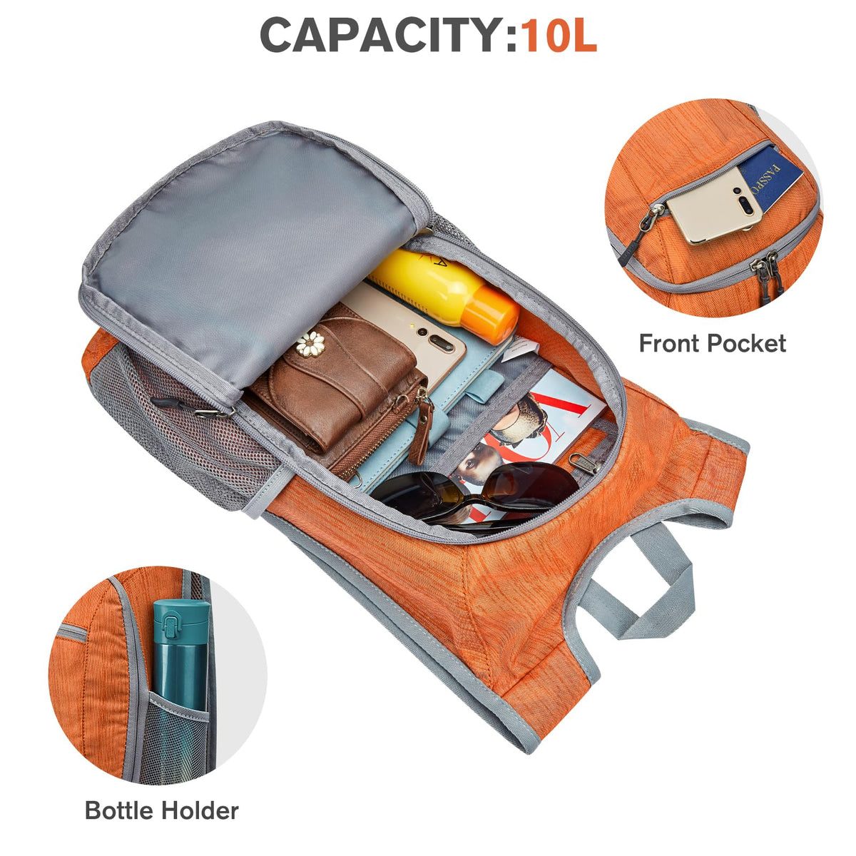 G4Free 10L/15L Hiking Backpack Lightweight Packable Hiking Daypack Small Travel Outdoor Foldable Shoulder Bag