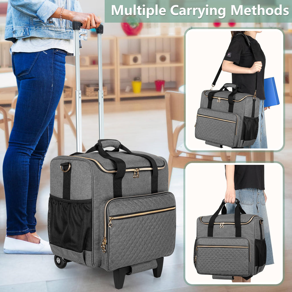 LUXJA Rolling Teacher Bag with Laptop Compartment and Detachable Dolly, Multifunctional Rolling Teacher Tote Bag (Patent Pending), Black