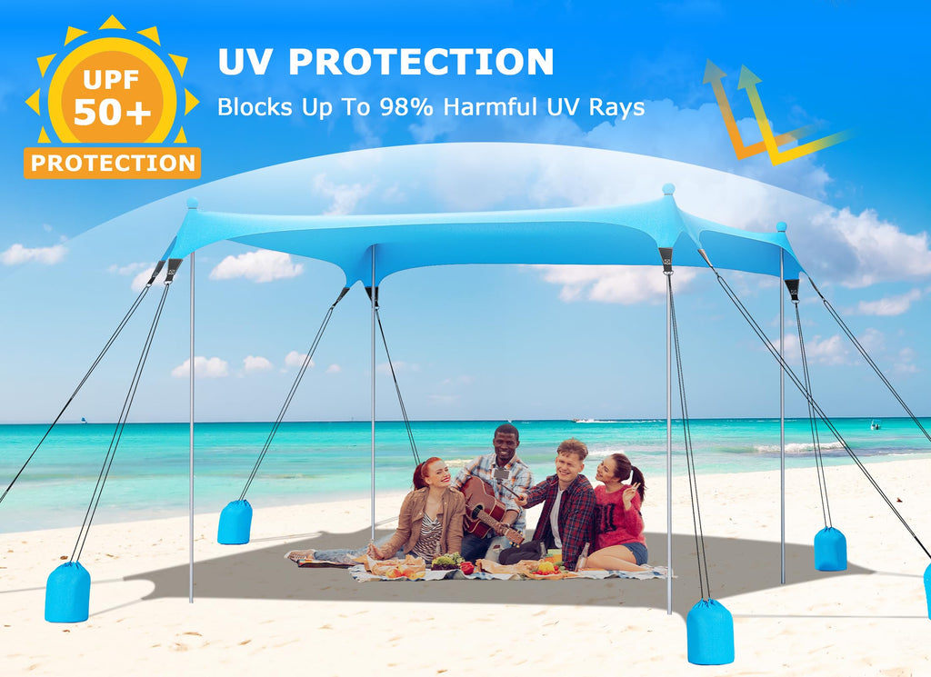 Gorich Beach Tent Sun Shelter with 8 Sandbags, UPF50+ Protection & Windproof Pop Up Beach Canopy Tent Sun Shade for Family, Travel & Camping, Easy Setup Canopy Umbrella