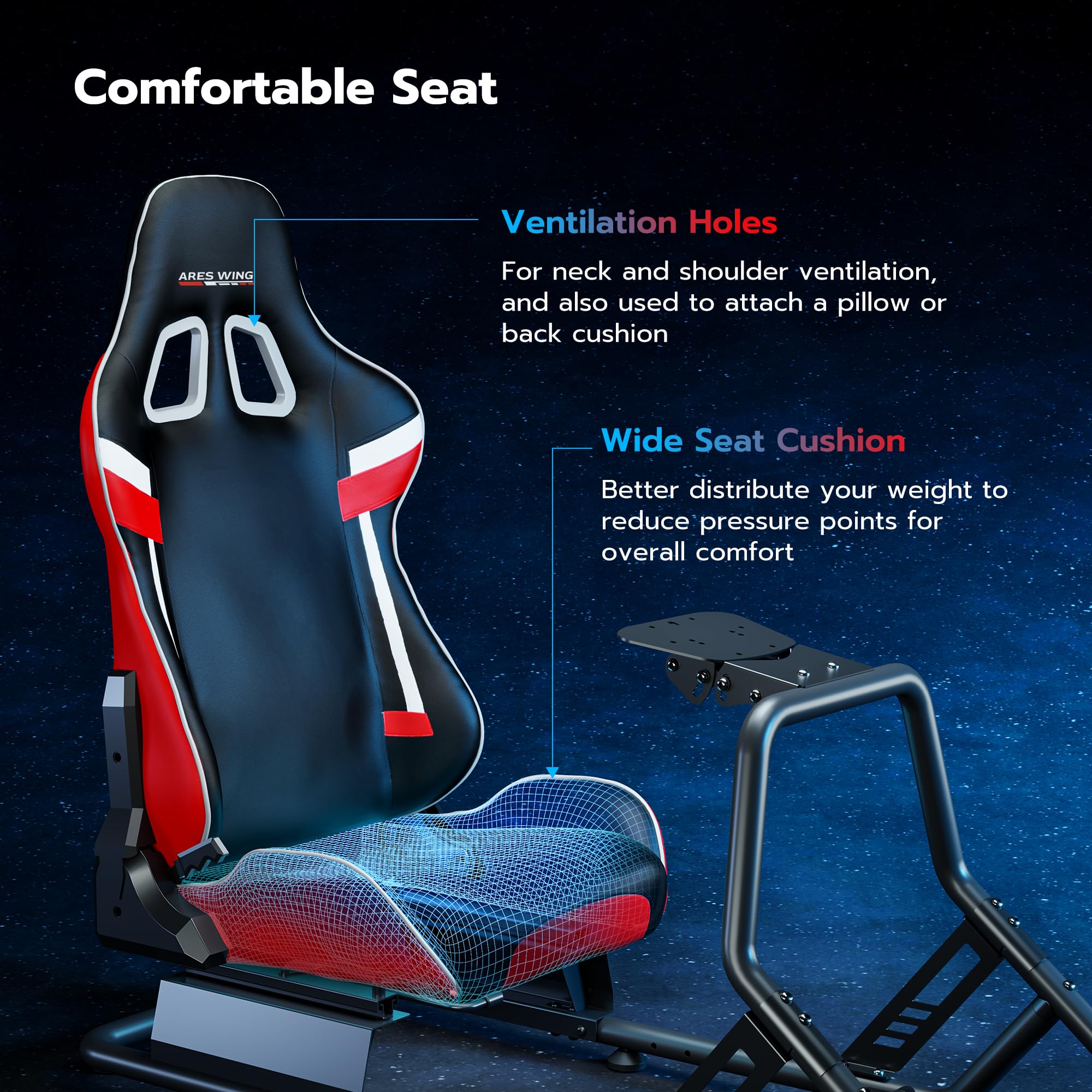 ARES WING Sim Racing Cockpit, Racing Wheel Stand with Seat, Formula and GT Racing Simulator Cockpit Compatible with Fanatec, Thrustmaster, Logitech, Moza Racing Games on PS5, PS4, Xbox and PC