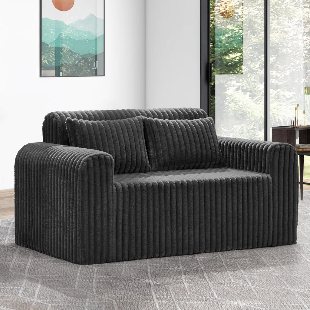 Hobestluk Single Sofa Foam Couch Sofa for Small Spaces Comfy Sofas with Removable Cover Furry Couch with Pillows for Living Room, Bedroom, Apartment, Office (Black, Standard)