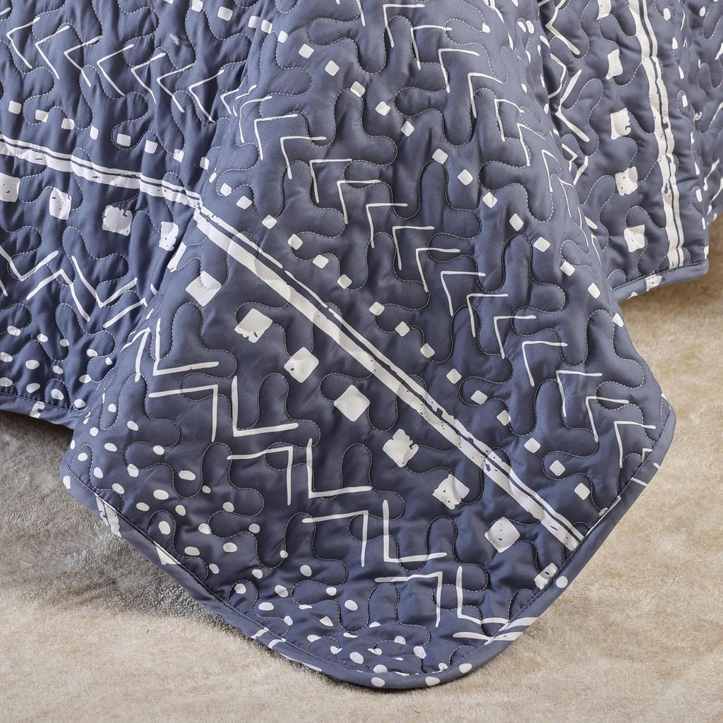 JANZAA Queen Quilt Set 3 PCS, Microfiber Boho Bedspread Set Reversible Coverlet Set with Pillow Cases for All Season (Bluish Greyjihe, Queen)…