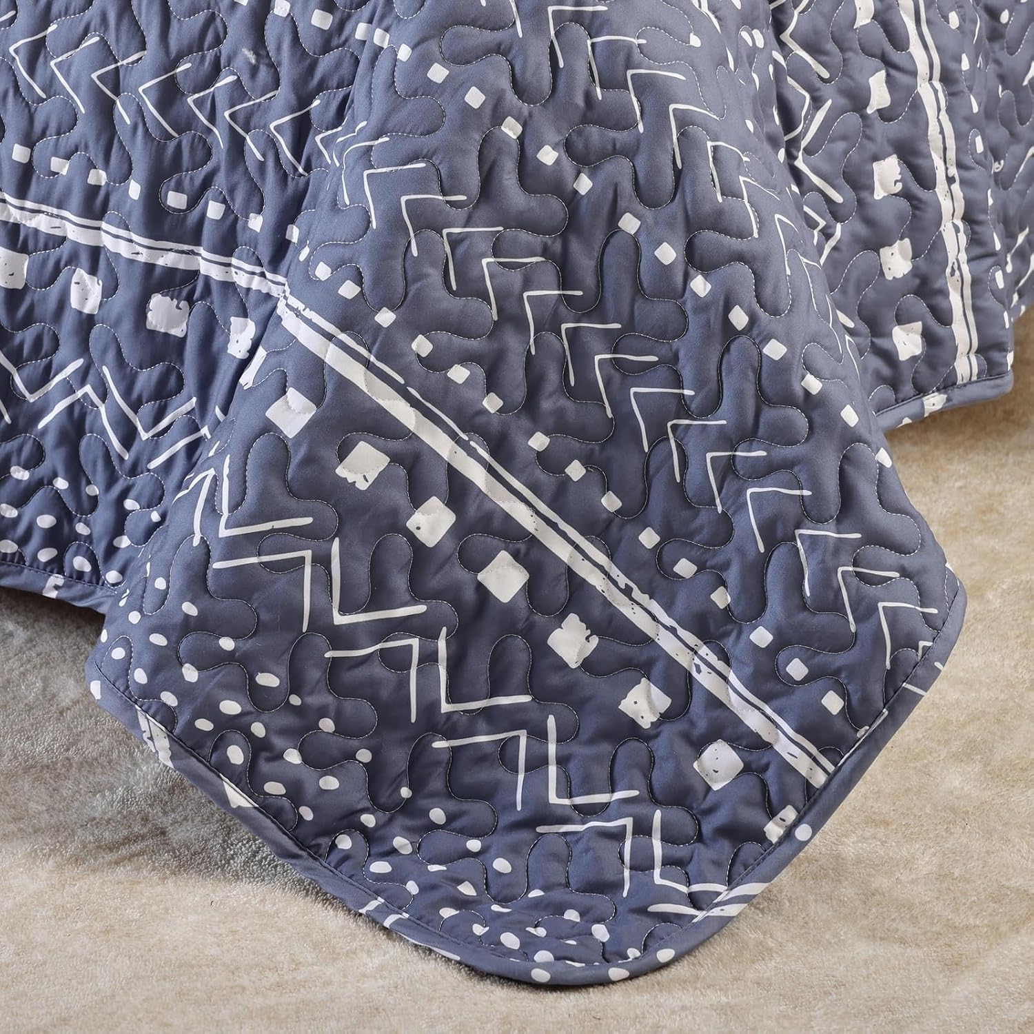 JANZAA Queen Quilt Set 3 PCS, Microfiber Boho Bedspread Set Reversible Coverlet Set with Pillow Cases for All Season (Bluish Greyjihe, Queen)…