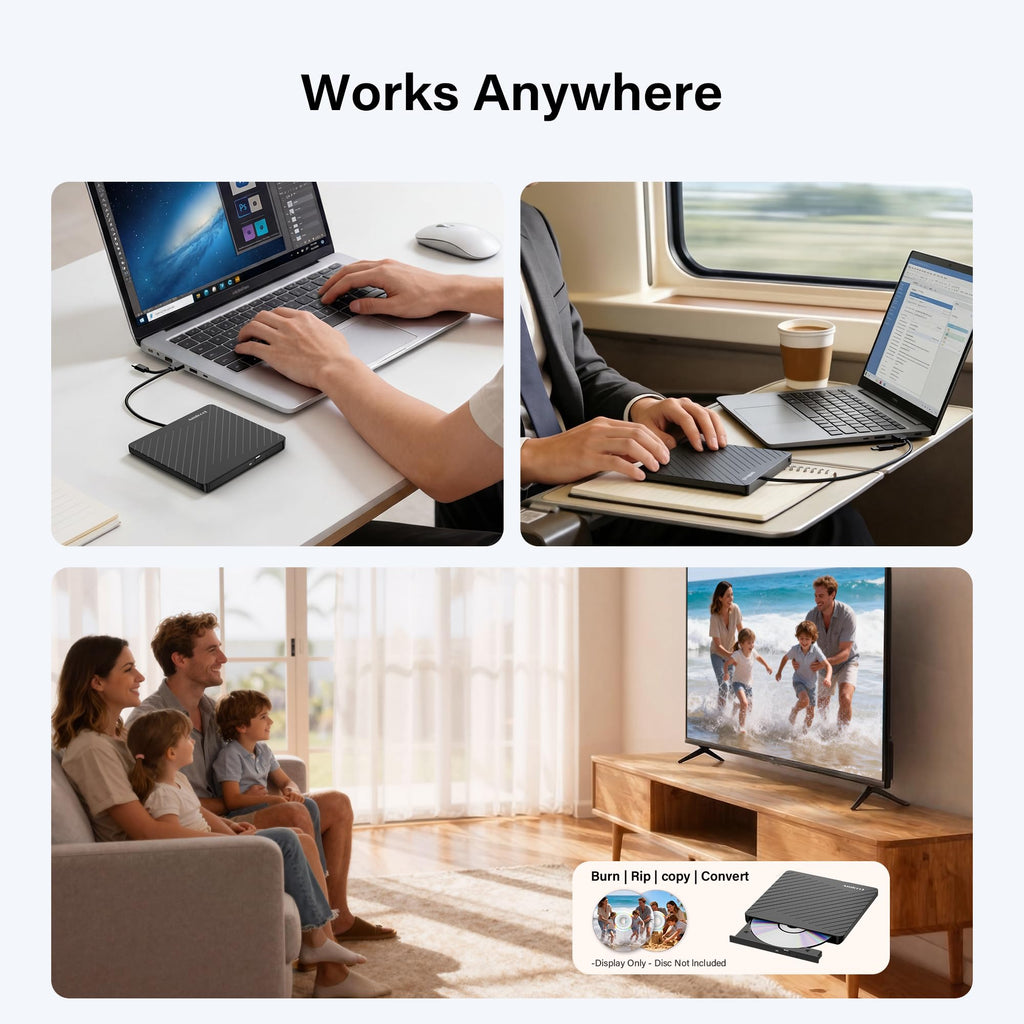 Amicool External USB-C USB 3.0 CD/DVD Drive Burner +/-RW, Ultra-Slim Portable DVD Player Writer Reader for Mac iMac MacBook, Windows 11/10/8 Linux, Laptop Desktop PC Computer Optical Drive