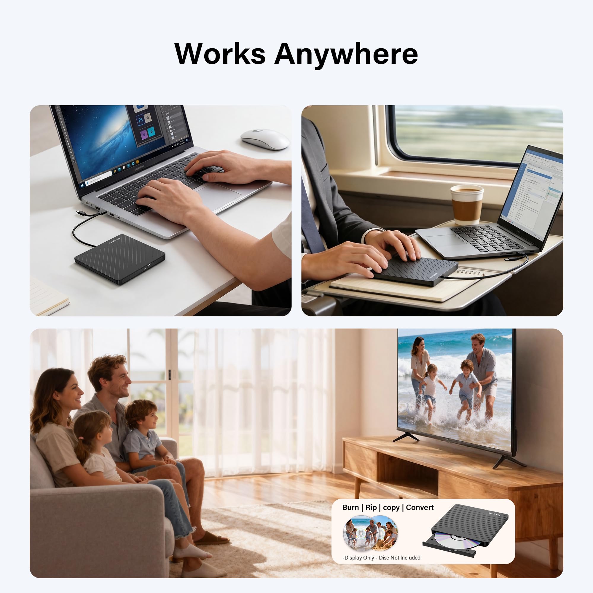 Amicool External USB-C USB 3.0 CD/DVD Drive Burner +/-RW, Ultra-Slim Portable DVD Player Writer Reader for Mac iMac MacBook, Windows 11/10/8 Linux, Laptop Desktop PC Computer Optical Drive