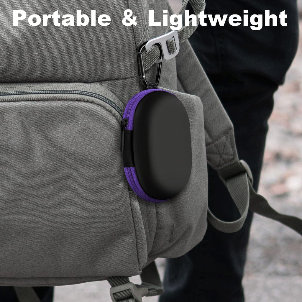 2Pack Oval Earbud Case Portable EVA Carrying Case Storage Bag Cell Phone Accessories Organizer with Carabiner for Earphone, Earbud, Earpieces, SD Memory Card, Camera Chips, Black/Purple