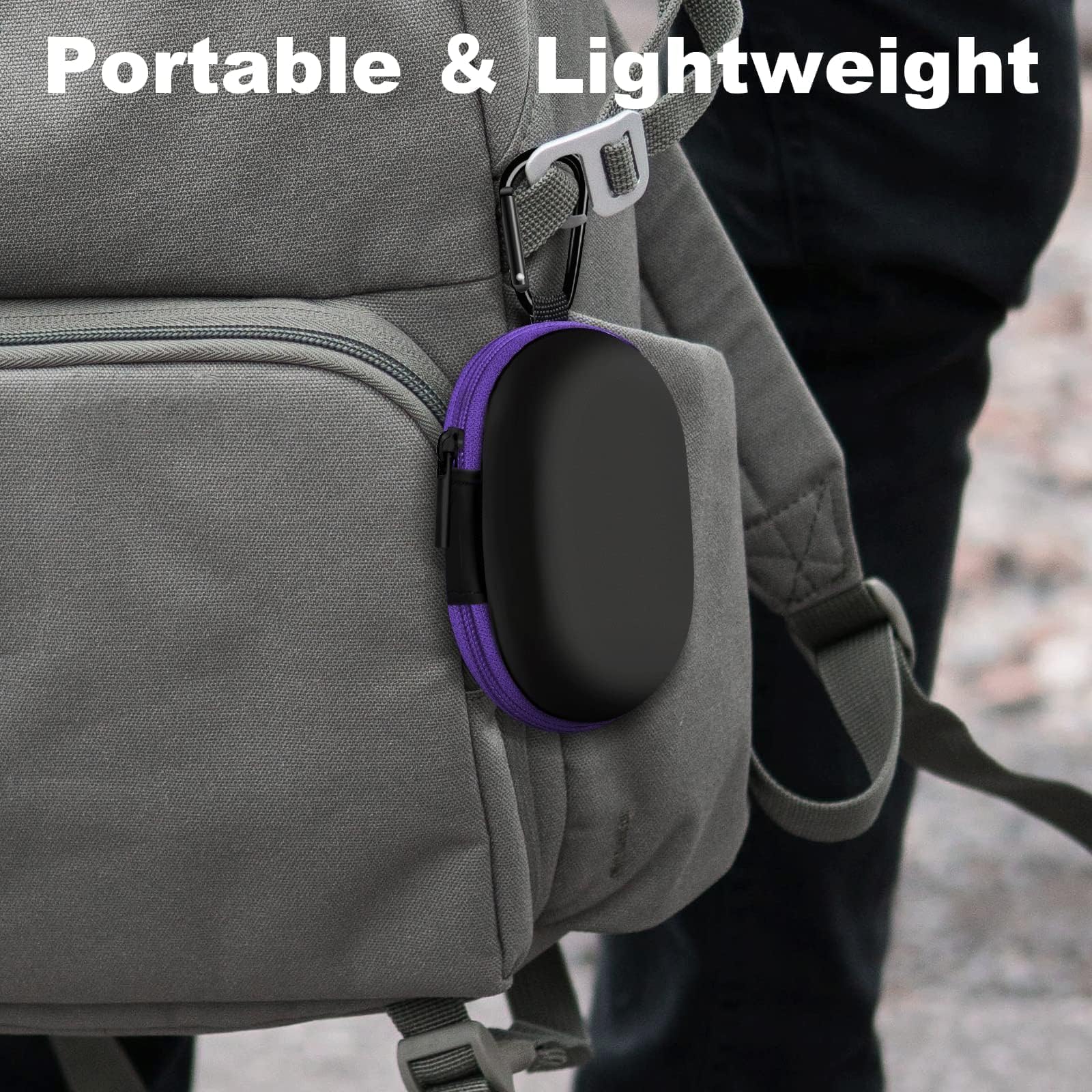 2Pack Oval Earbud Case Portable EVA Carrying Case Storage Bag Cell Phone Accessories Organizer with Carabiner for Earphone, Earbud, Earpieces, SD Memory Card, Camera Chips, Black/Purple