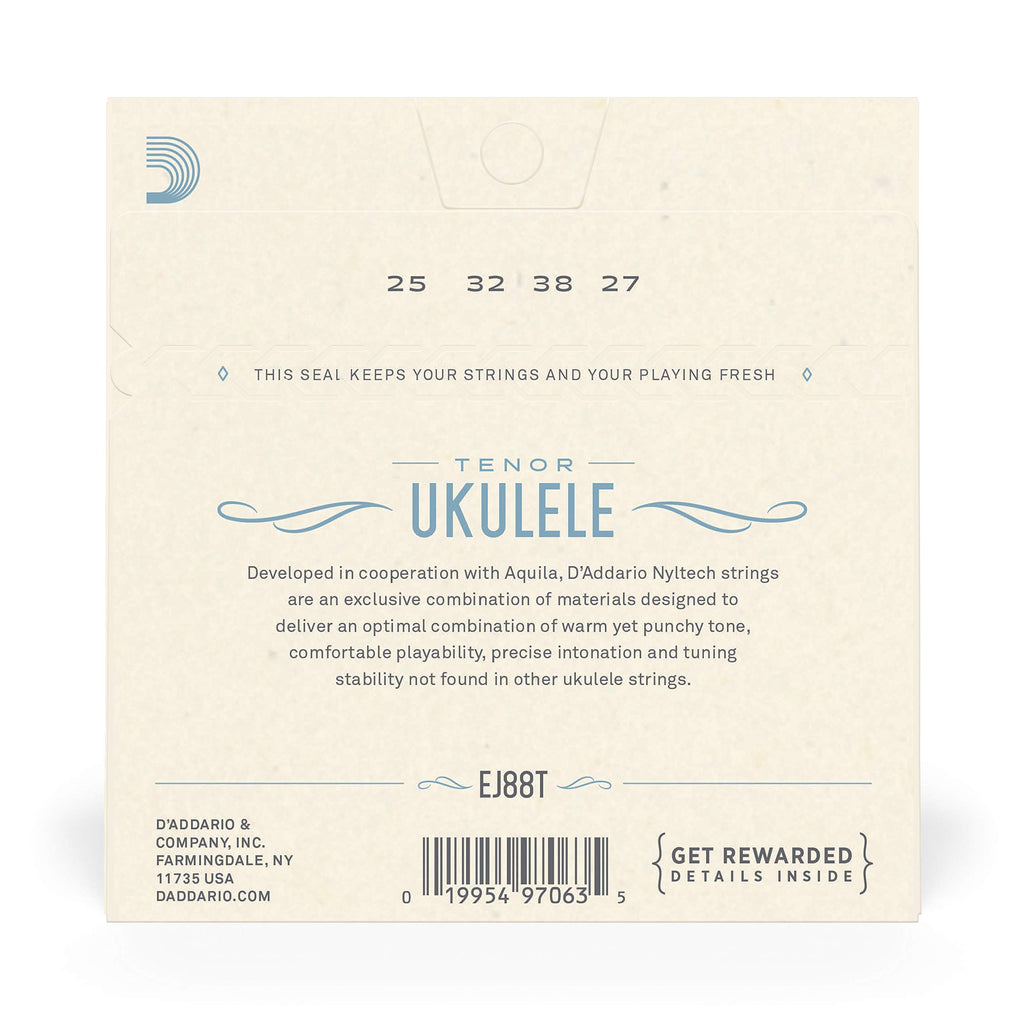 D'Addario Baritone Ukulele Strings, Fluorocarbon, EJ99B, 4-String Set, Pack of 1