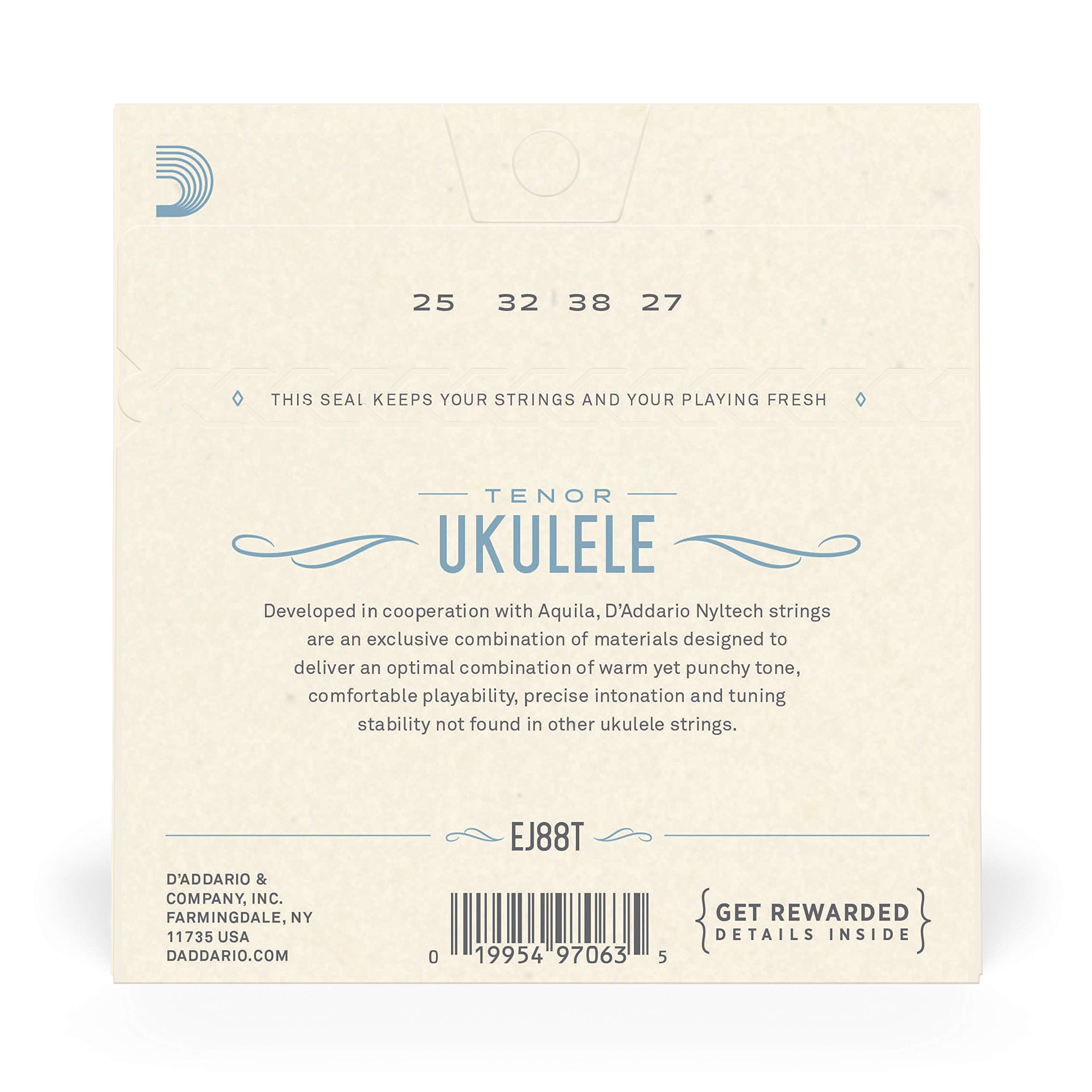D'Addario Baritone Ukulele Strings, Fluorocarbon, EJ99B, 4-String Set, Pack of 1