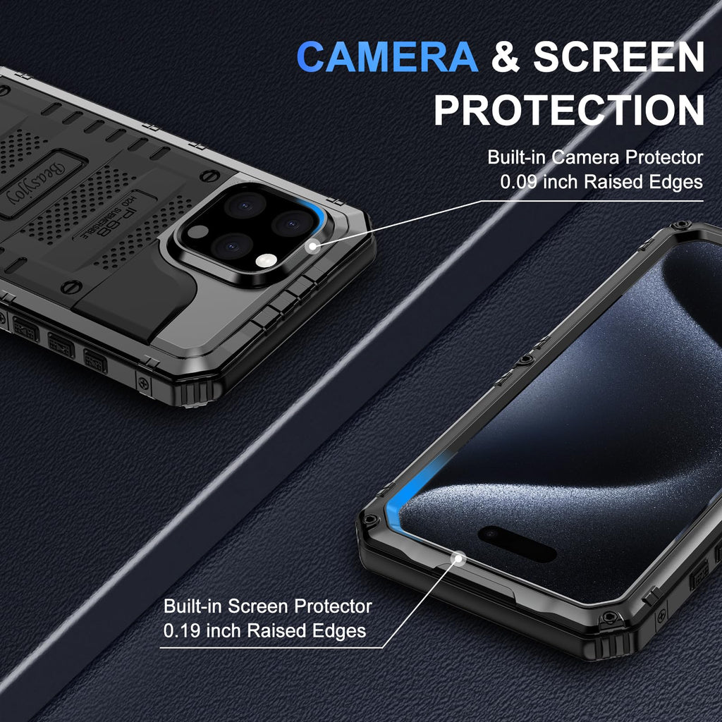 Beasyjoy for iPhone SE 2022/2020/ 8/7 Metal Case, Waterproof Heavy Duty Case with Screen Protector, Full Body Protection Military Grade Shockproof Defender Durable Sturdy Rugged Aluminum Cover, Black