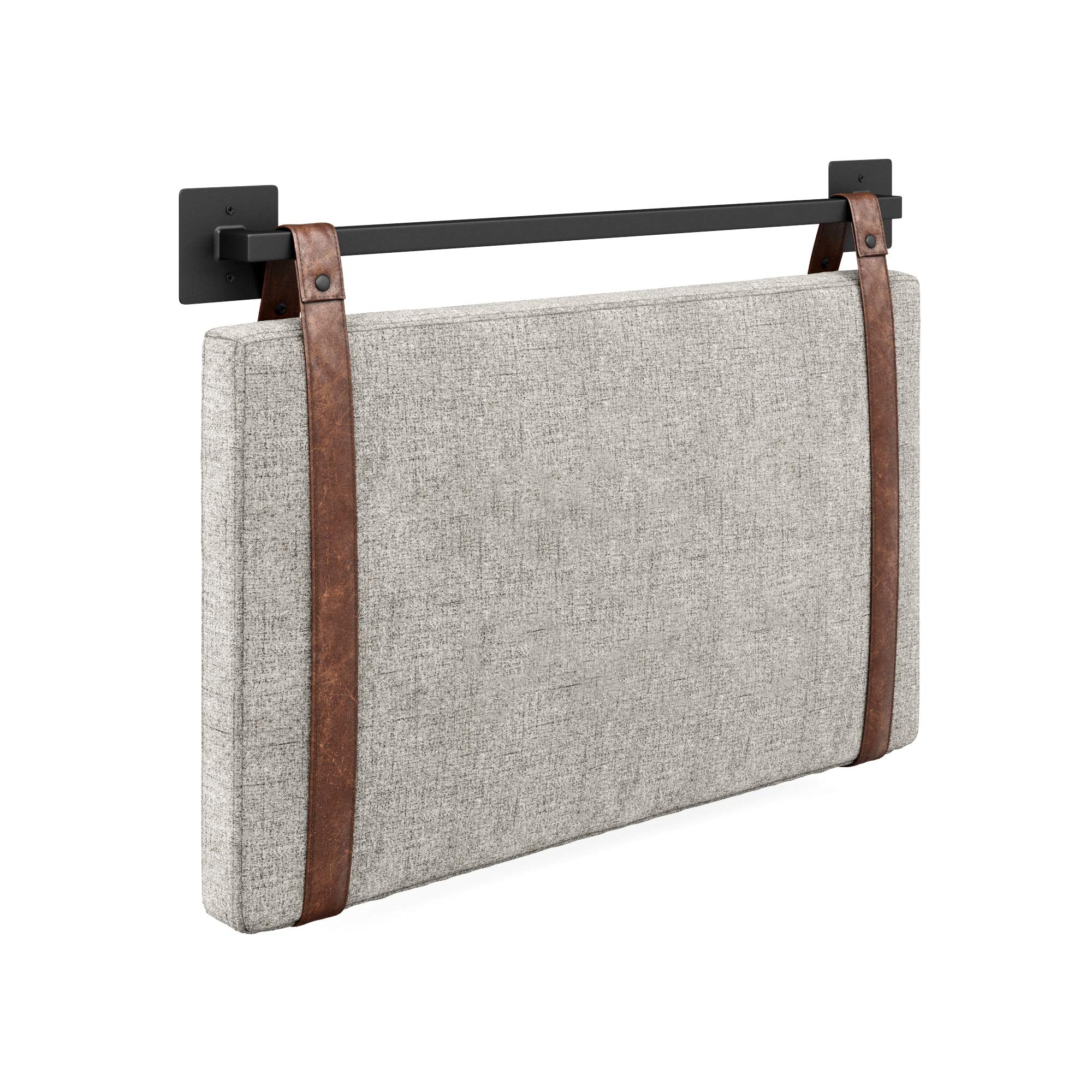 Nathan James Harlow Modern Wall Mount Hanging Headboard, Queen, Brown Faux Leather