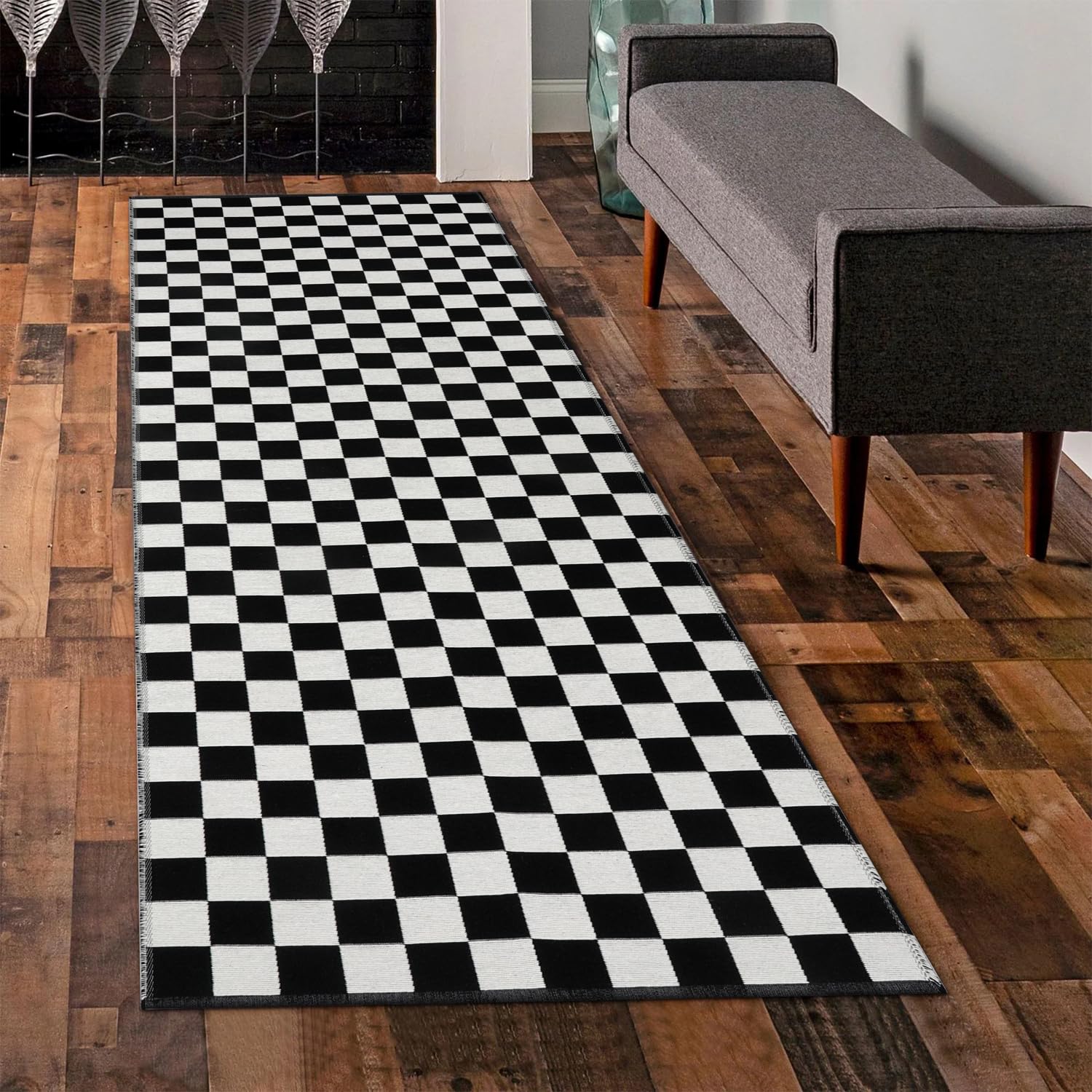 Seavish Checkered Rug, 2x3 Ft Black and White Moroccan Checkerboard Rug Washable Cotton Woven Washable Outdoor Rugs Reversible Floor Mat for Front Door Bedroom Entryway Kitchen Entryway