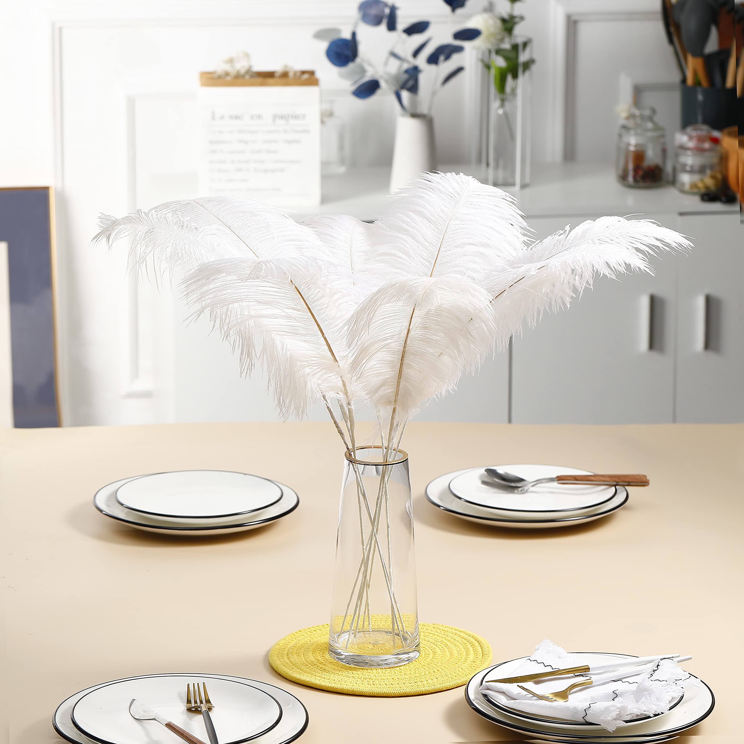 Ballinger Black Ostrich Feathers Bulk - Making Kit 12Pcs 16-18inch Large Ostrich Feathers for Floral Arrangement, Vase, Wedding Party Centerpieces and Halloween Home Decor