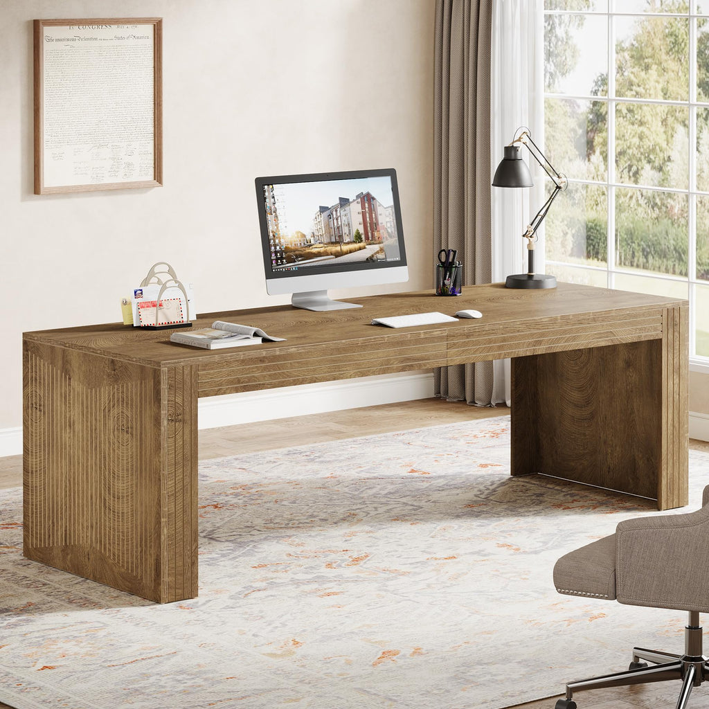 Tribesigns 79-Inch Extra Long Desk, Two Person Double Desk for Home Office, Wooden Long Computer Desk Writing Table for Office, Coffee Brown