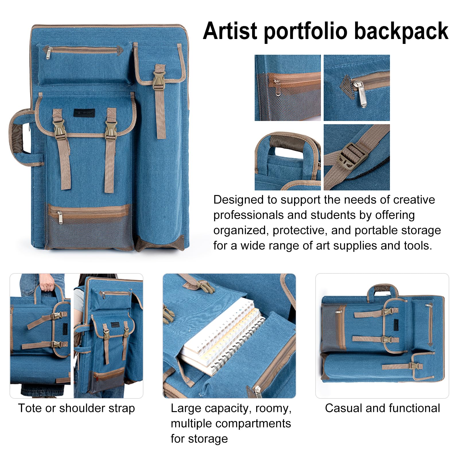 TRANSON Art Portfolio Case Artist Backpack Canvas Bag Large 26” x 19.5”
