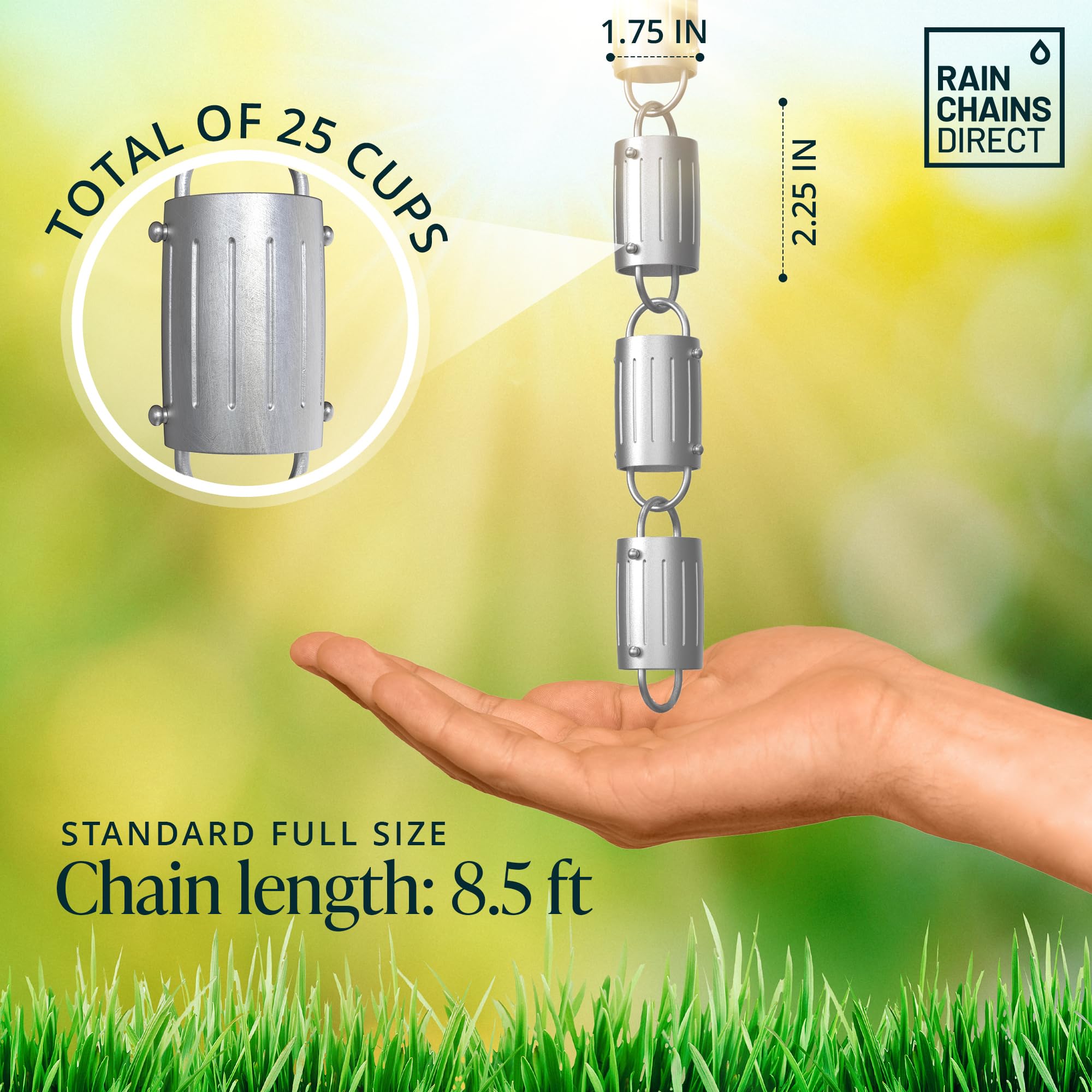 Rain Chains Direct Square Link Rain Chain Extension, 3 Feet in Length, Aluminum, Black Powder Coated, Functional and Decorative Replacement for Gutter Downspouts