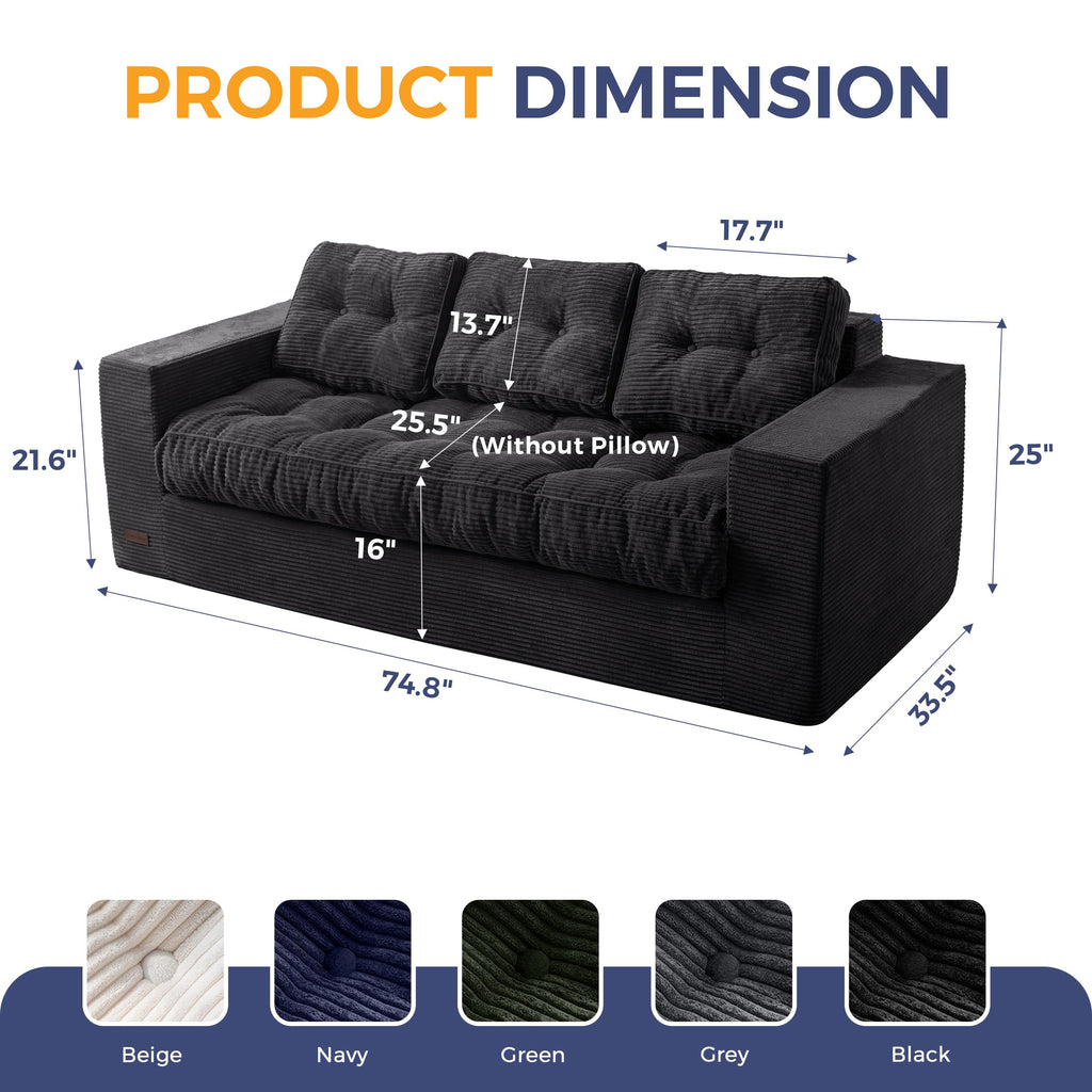 MAXYOYO 3 Seater Sofa Couch for Living Room, Tufted Boneless Couch Sofa Couch, Comfy Bubbled Bean Bag Chair for Apartment, No Assembly Needed, Beige