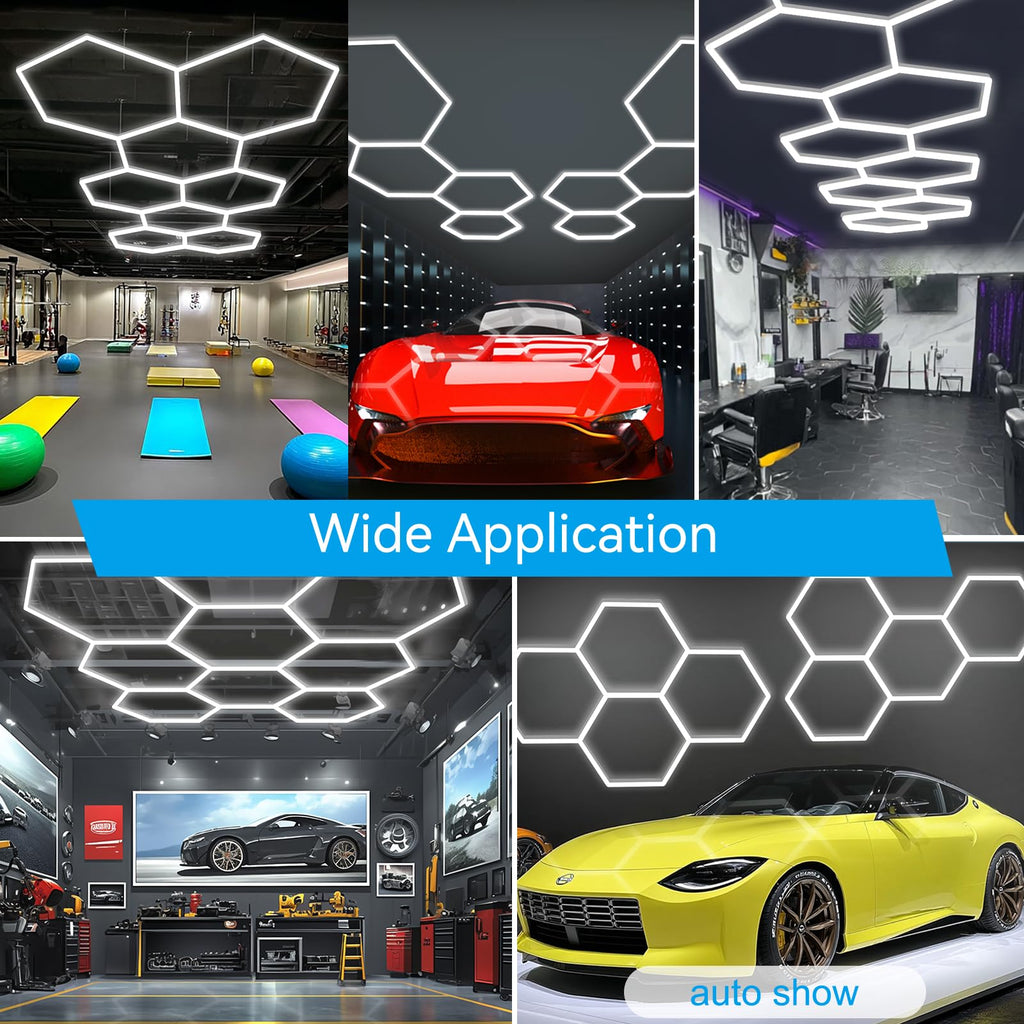LZHOME LED Hexagon Garage Light: 12700LM Car Detailing Shop Light, DIY Splicing Ceiling & Wall Decor Lights, for Workshop Basement Gym Warehouse Bar Gaming Room