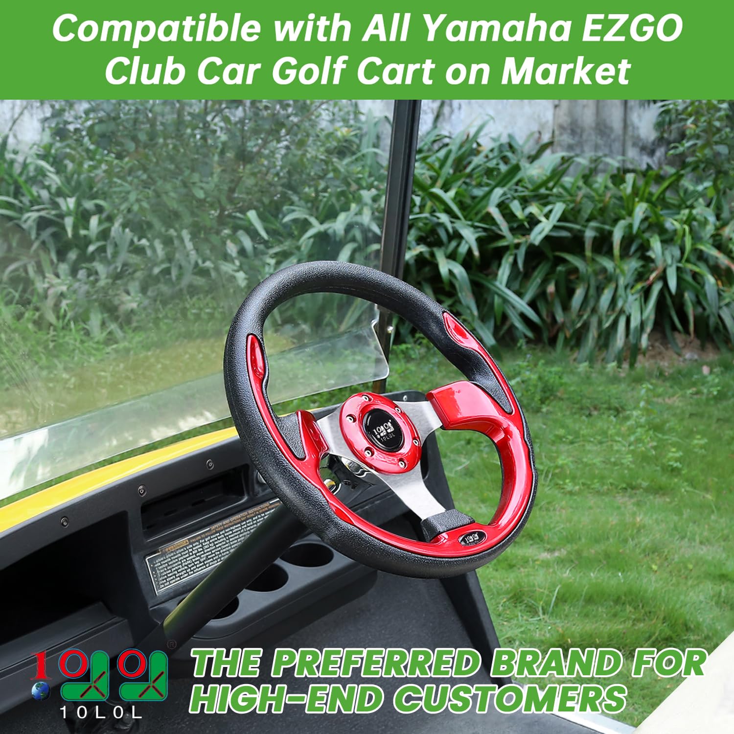 10L0L Golf Cart Steering Wheel, 13' Universal Fit for EZGO TXT/RXV, Club Car DS/Precedent, Yamaha G2-G29 (Carbon Black)