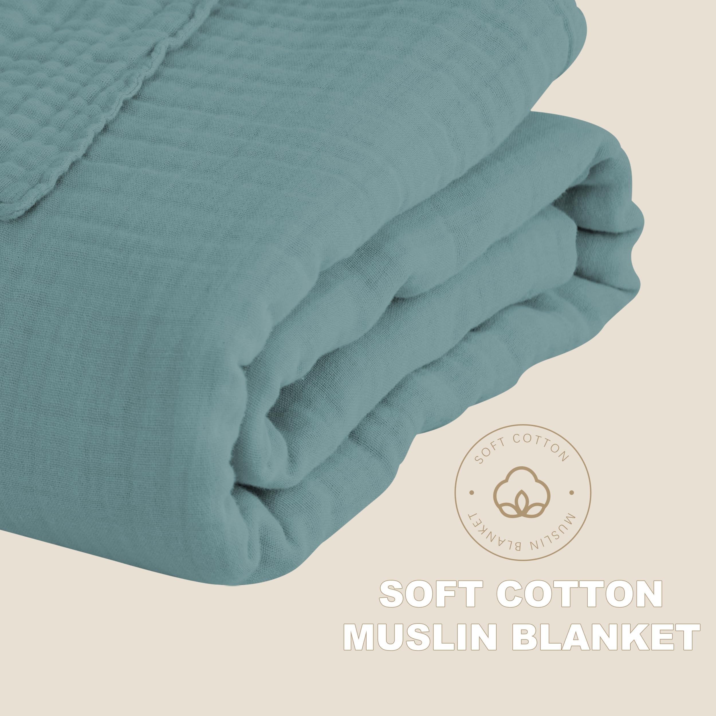 Cosy Family 4 Layer Muslin Bed Blanket - Breathable and Lightweight Gauze Boho Blanket for Spring, Soft 100% Cotton Muslin Blanket, Brown, 55x80 Inches