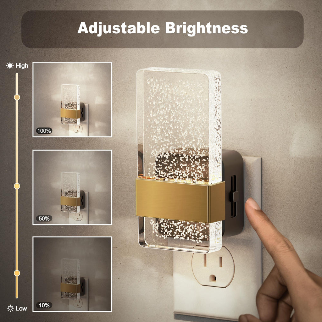 JandCase Night Lights Plug into Wall, Dusk to Dawn Sensor, 3000K Soft White LED, Acrylic Design, 0-100lm Adjustable Brightness, for Bedroom, Bathroom, Living Room, Hallway