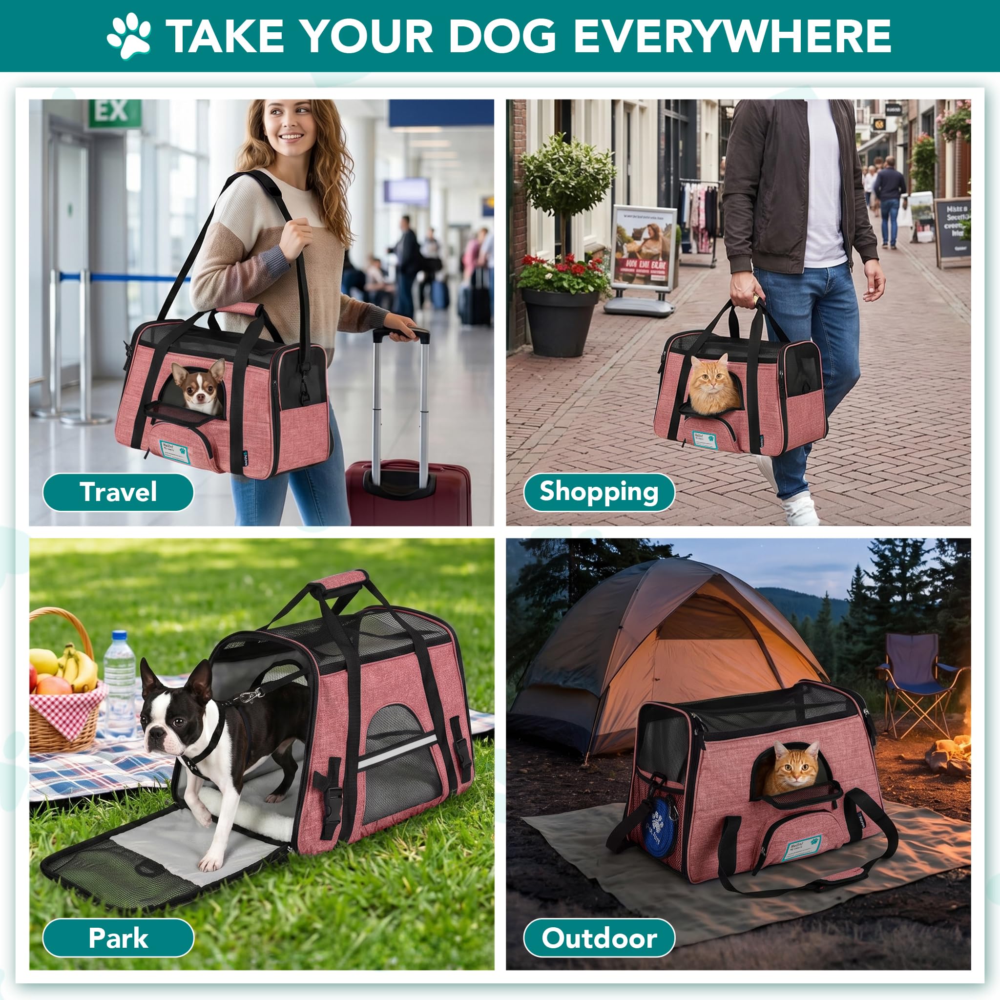 PetAmi Airline Approved Pet Carrier for Cats & Small Dogs, Soft Sided TSA Travel Carrier Bag with Sherpa Bed, Breathable Mesh Ventilation, Collapsible Bowl, Fits Under Seat, Up to 18 lbs, Small Black