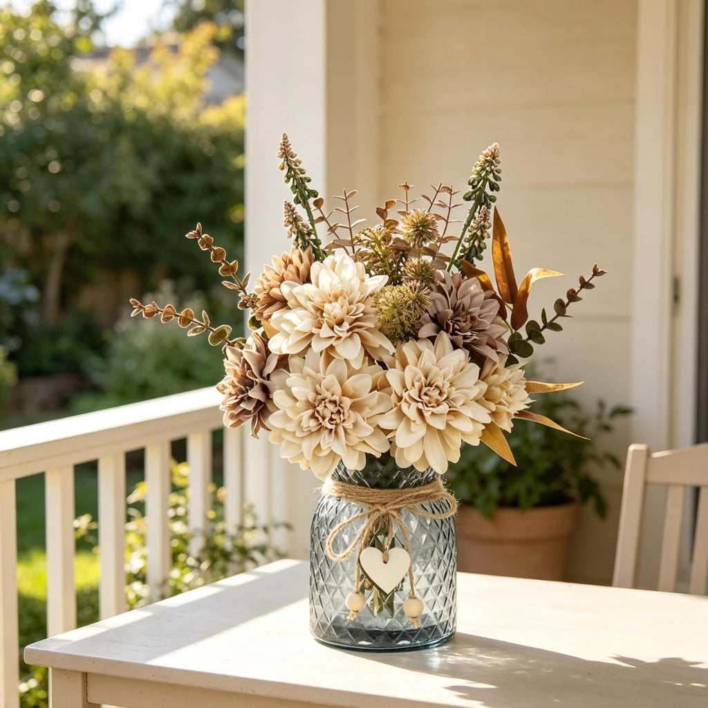 Leftover Fake Flowers in Vase,Faux Flowers in Vase,Table Centerpieces for Dining Room,Flower Centerpieces for Tables,Artificial Flowers,Kitchen Decor,Coffee Table Decor